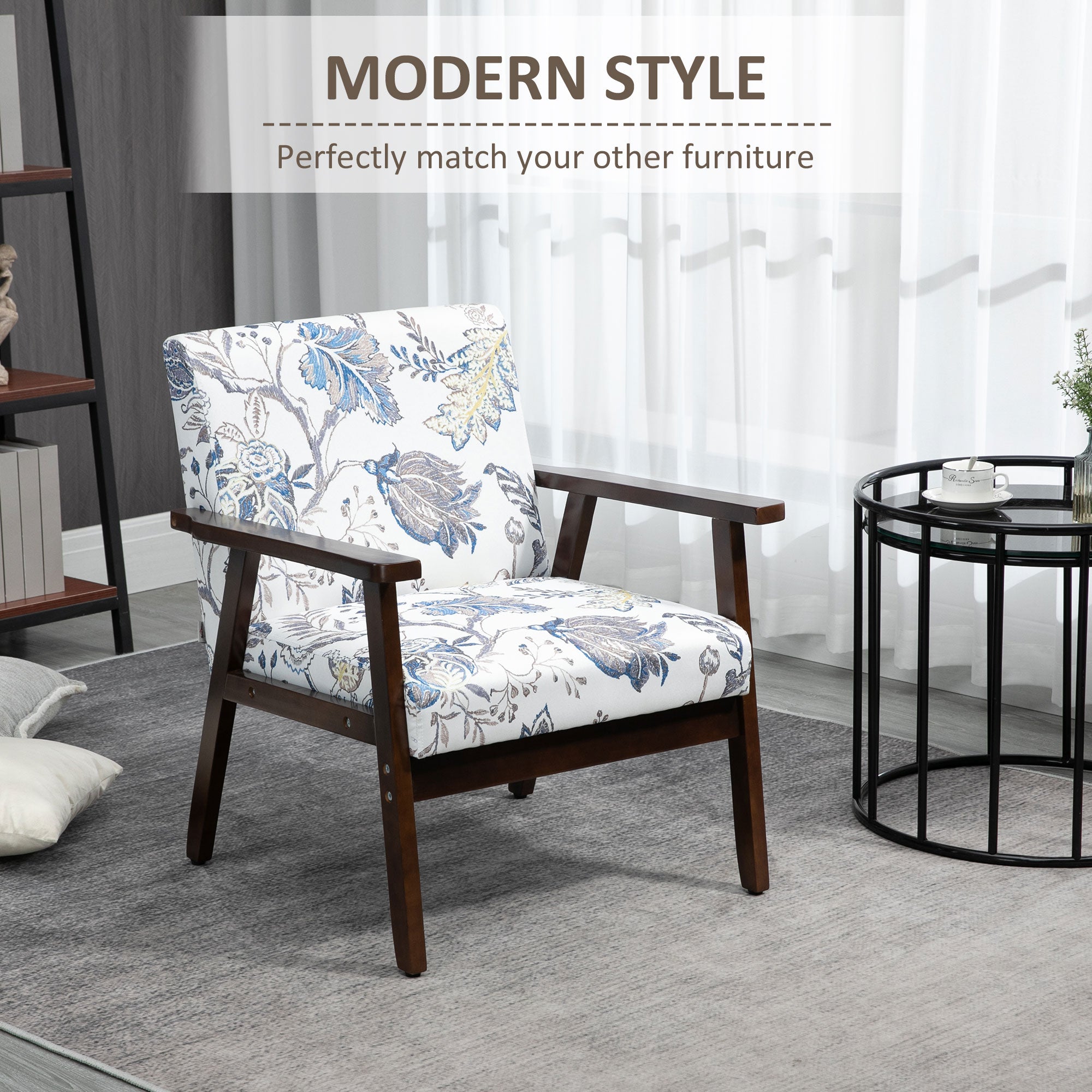 Modern Accent Chairs with Cushioned Seat, Upholstered Linen-Feel Armchair for Bedroom, Living Room, Multicolored