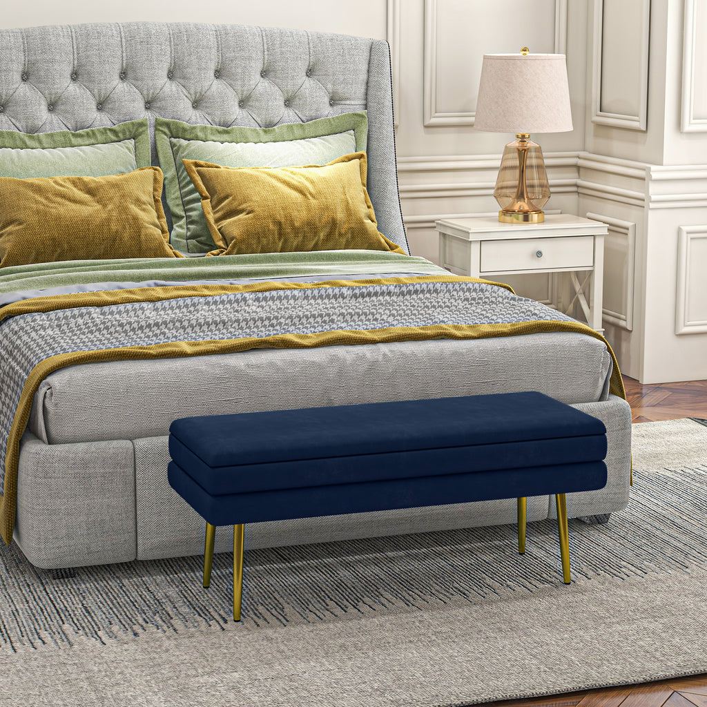 39" Storage Ottoman, Velvet End of Bed Bench with Steel Legs, Foot Stool with Storage for Bedroom, Living Room