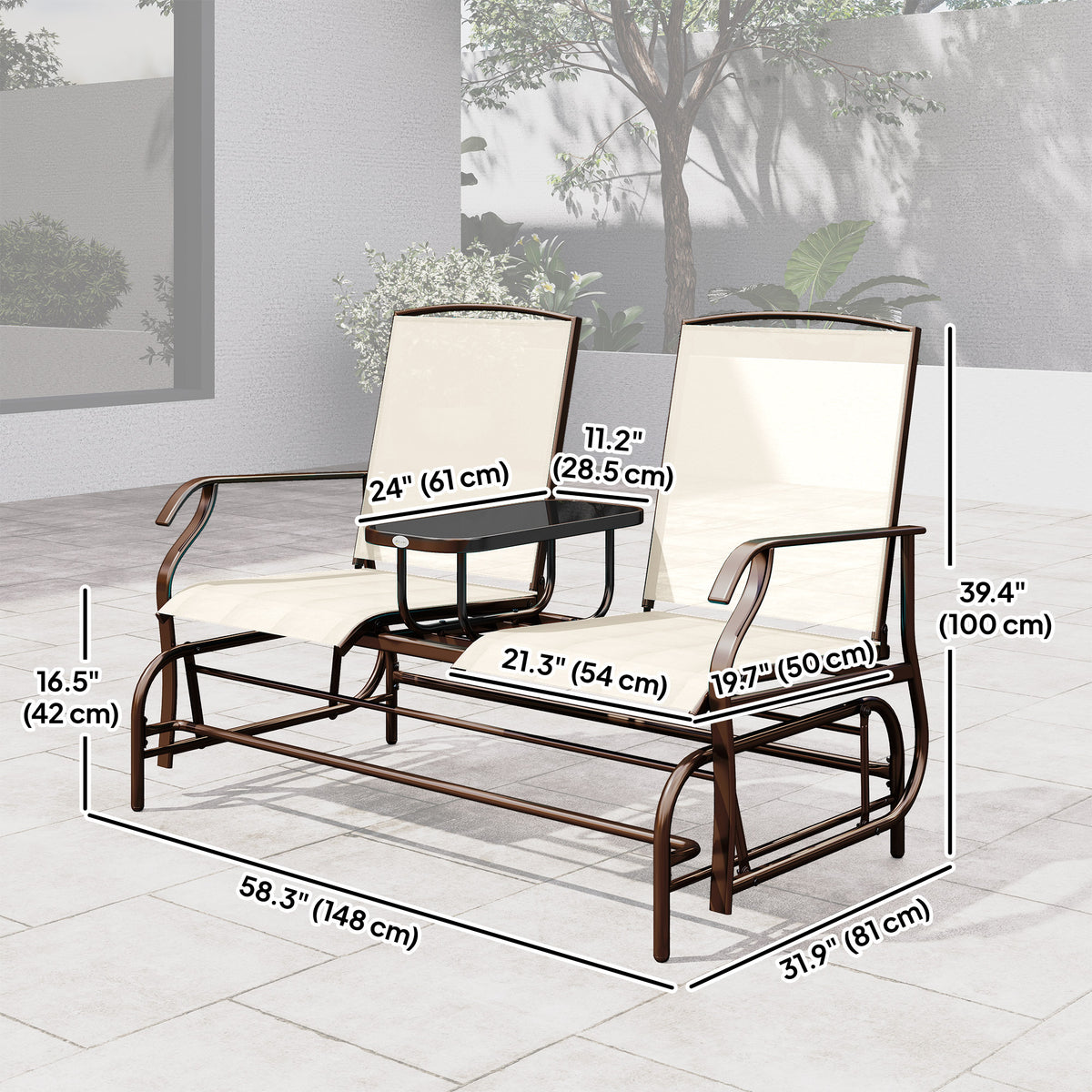 Patio Glider Rocking Chair 2 Person Outdoor Loveseat Rocker Garden Furniture Bench, Beige