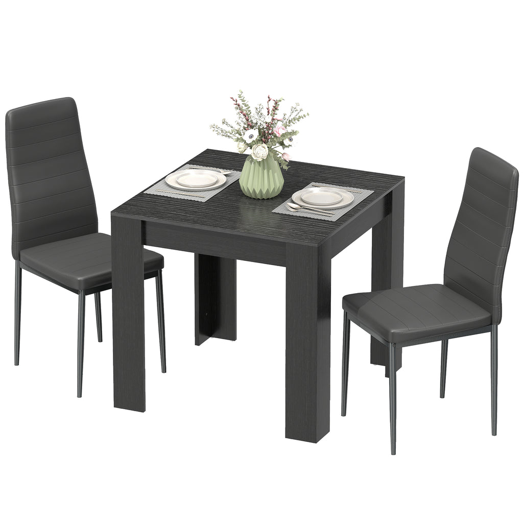 Dining Table Set for 2, Square Kitchen Table and Chairs, Dining Room Table and PU Leather Upholstered Chairs, Black