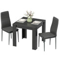 Dining Table Set for 2, Square Kitchen Table and Chairs, Dining Room Table and PU Leather Upholstered Chairs, Black