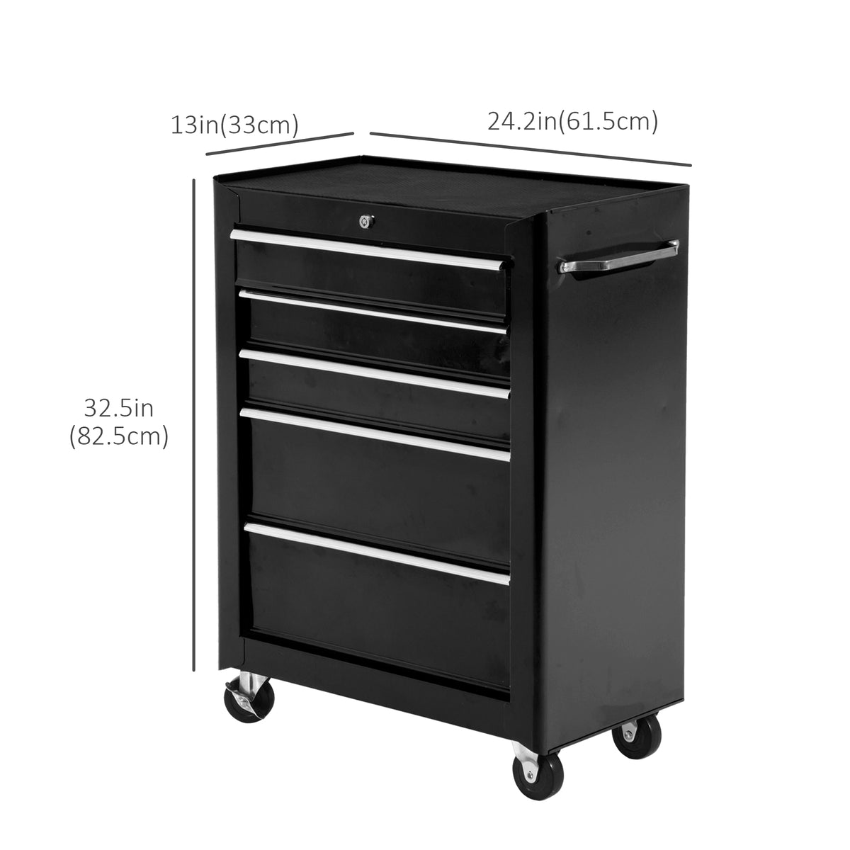 5-Drawer Rolling Tool Cabinet on Wheels, Lockable Tool Chest, Tool Organizer for Garage, Factory and Workshop, Black