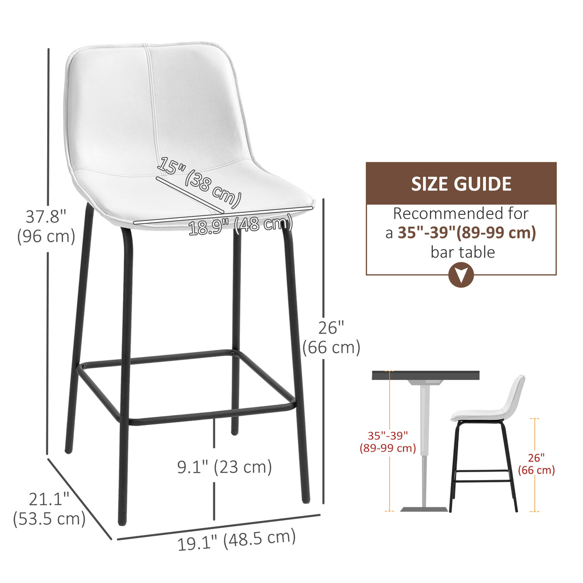 Bar Stools Set of 2, Upholstered Counter Height Bar Chairs, Kitchen Stools with Steel Legs