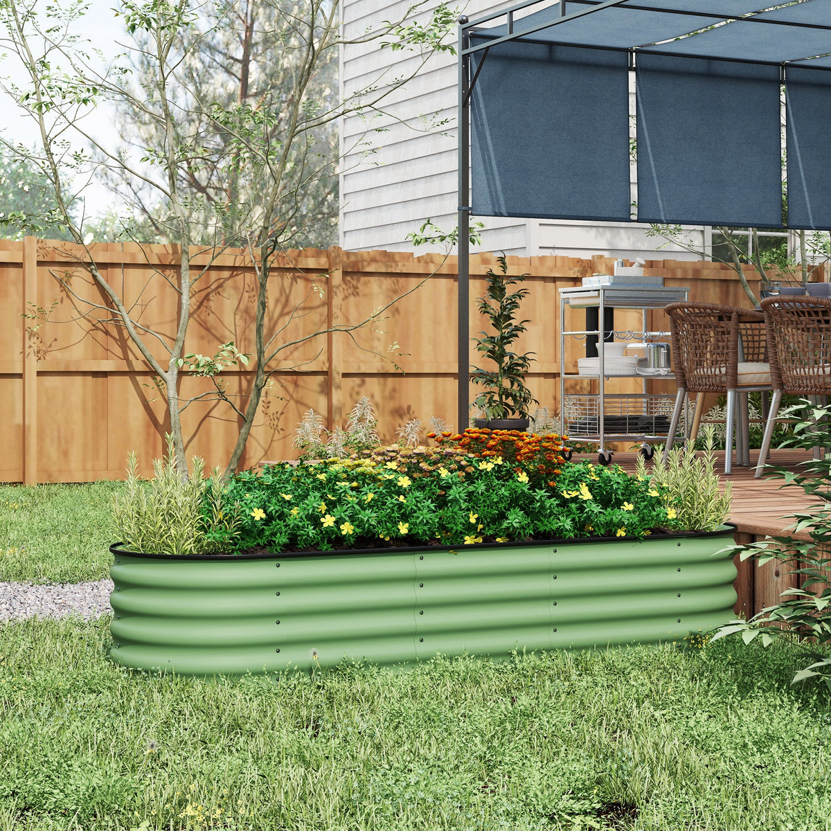 6.5 x 2 x 1.5 FT Galvanized Steel Raised Garden Bed, Metal Garden Bed Planter Box with Safety Edging, Green