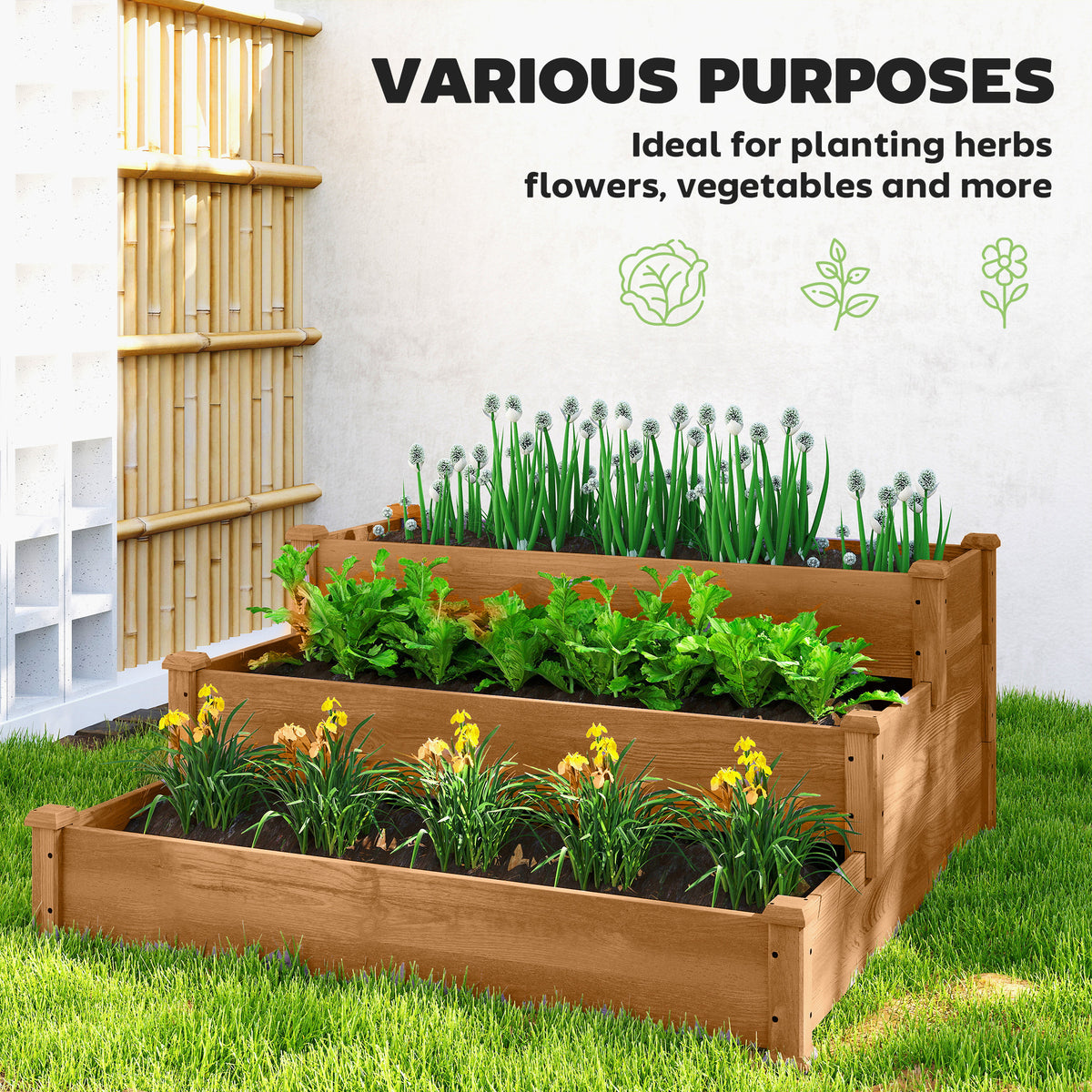 3-Tier Garden Bed Planter Box for Backyard, Patio, 49"x49"x22", Brown