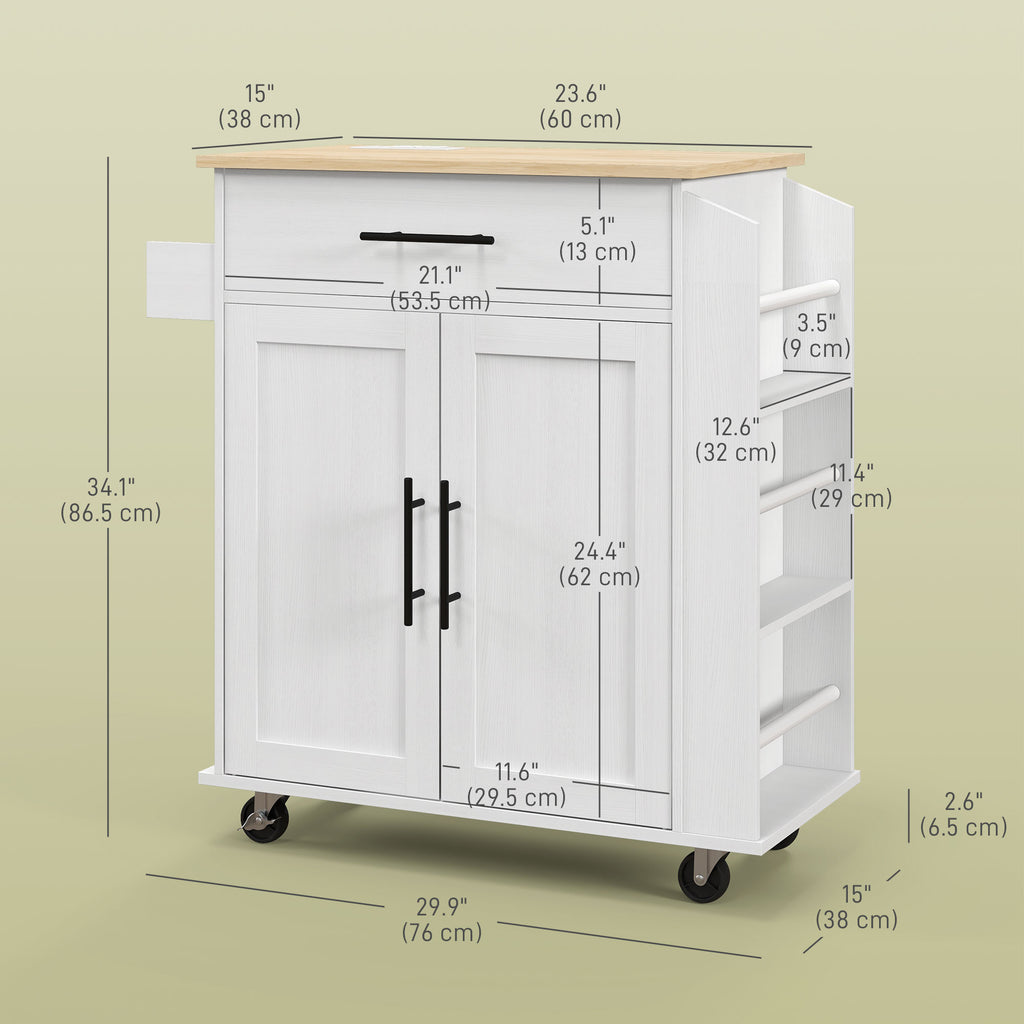 Rolling Island with Wheels for Kitchen, Kitchen Island on Rollers with Power Outlets, Drawer and Doors