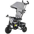 Qaba 6 in 1 Toddler Tricycle Stroller with Basket, Canopy, 5-point Safety Harness, for 12-60 Months, Grey