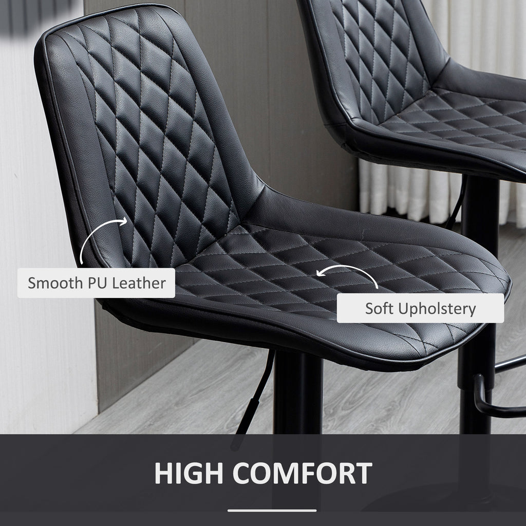 Bar Stools Set of 2, Swivel Counter Height Barstools with Back, Footrest, Adjustable Height, Black