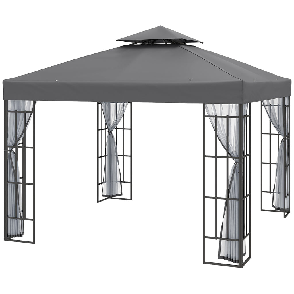 10'x10' ናይ ጀርደን ጋዜቦ ፓትዮ ካኖፒ ተንቀሳቓሲ ፓርቲ ክስተት ዳህላ ምስ ሞስኪቶ ኔቲንግ ግራጫ