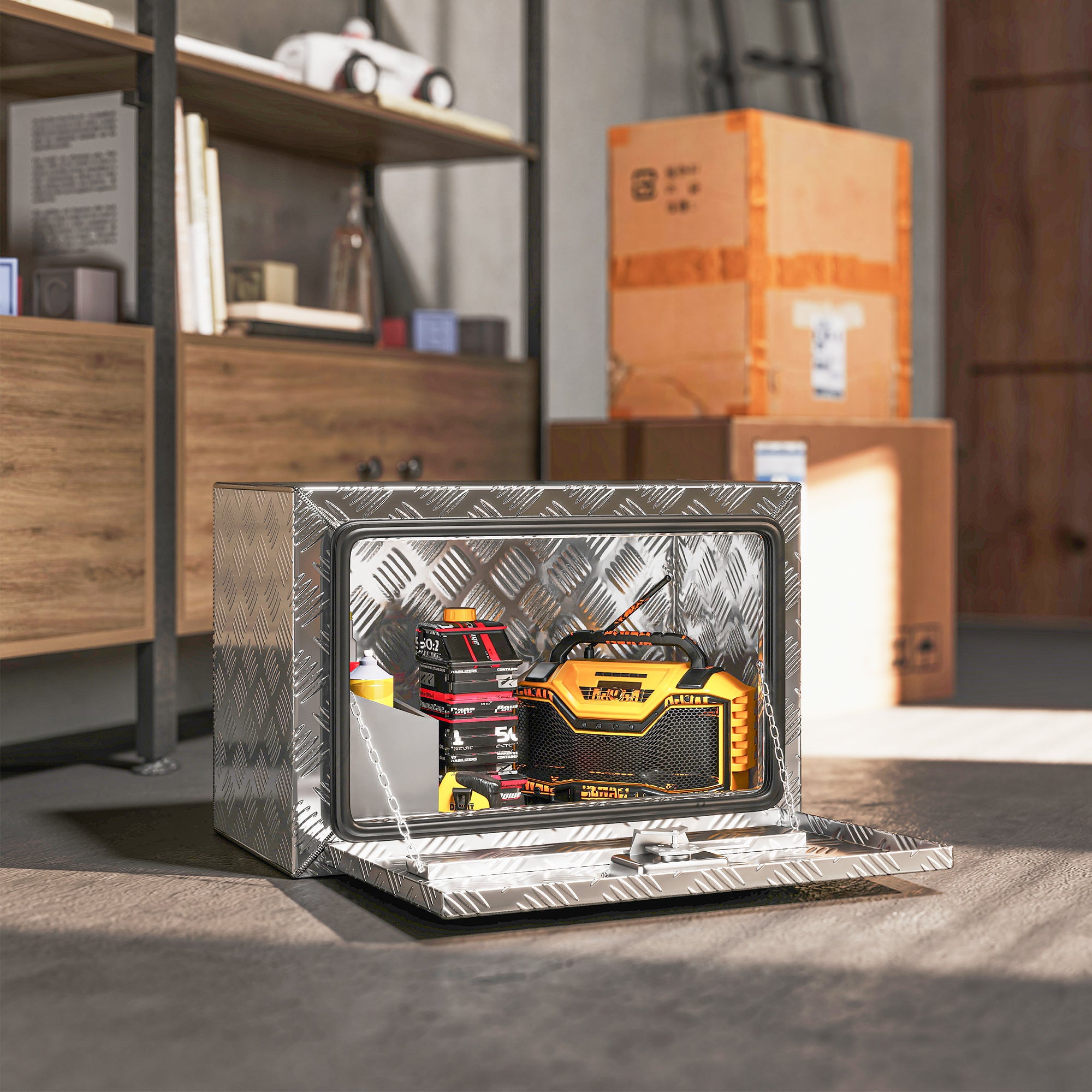 24 Inch Truck Bed Tool Box, Heavy Duty Aluminum Tool Box, Storage Toolbox Chest Organizer with Lock and Keys