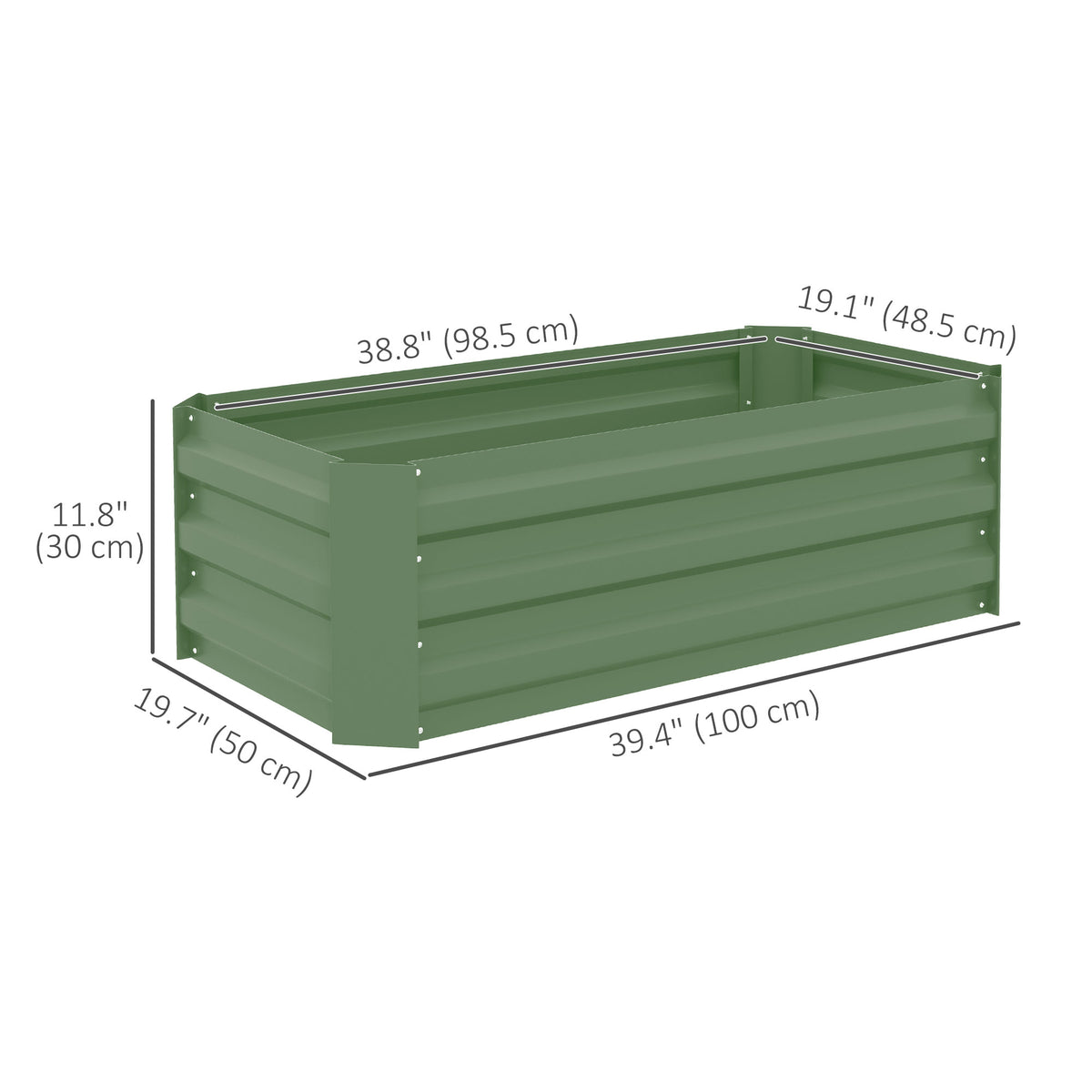 Set of 2 Raised Garden Bed, Steel Elevated Planter Box for Flowers, Herbs, Succulents, 39"x20"x12", Green