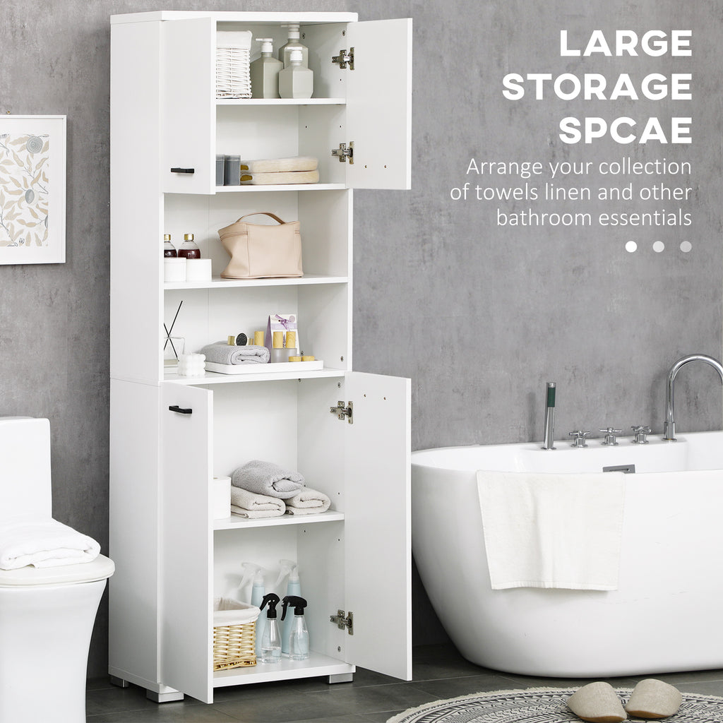 Bathroom Cabinet, Freestanding Linen Cabinet with Open Shelves and Cupboards, 23.6"x13.2"x72", White