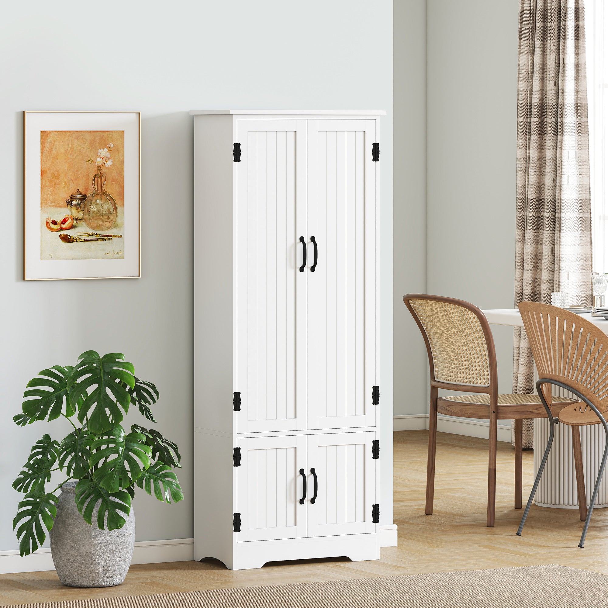 48" 4-Door Storage Cabinet Multi-Storey Large Space Pantry with Adjustable Shelves Black