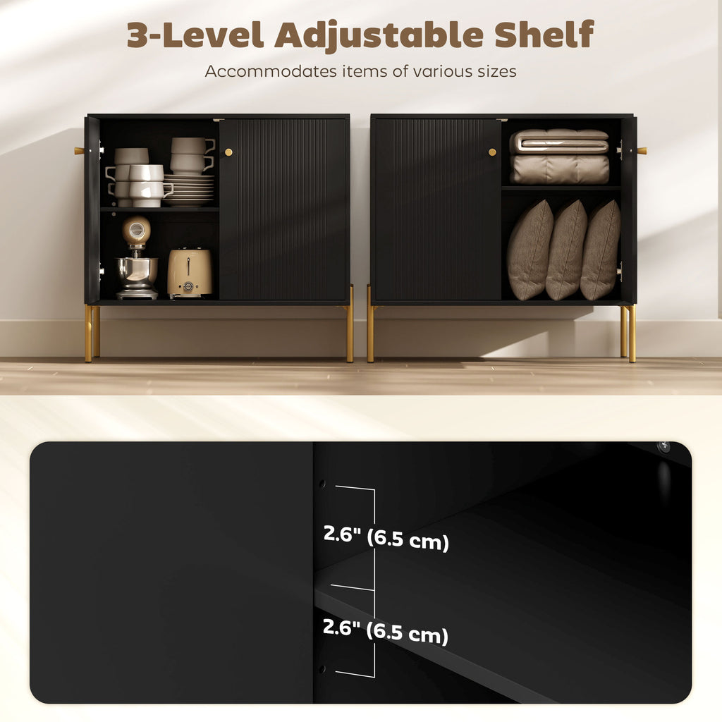 Sideboard, Modern Buffet Cabinet, Coffee Bar Cabinet with Fluted Doors and Adjustable Shelf, White