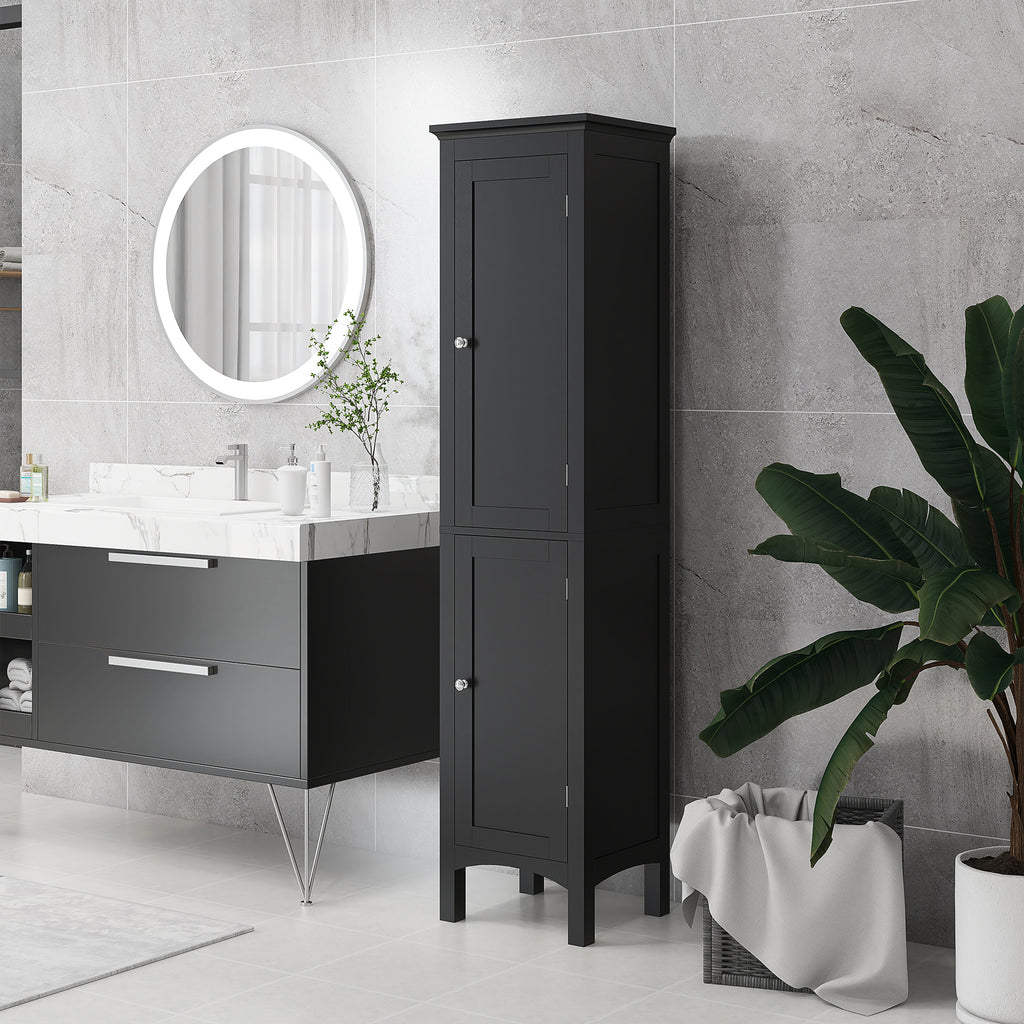 Tall Bathroom Cabinet, Freestanding Storage Organizer with Adjustable Shelves and Cupboards, 15" x 13" x 63", White