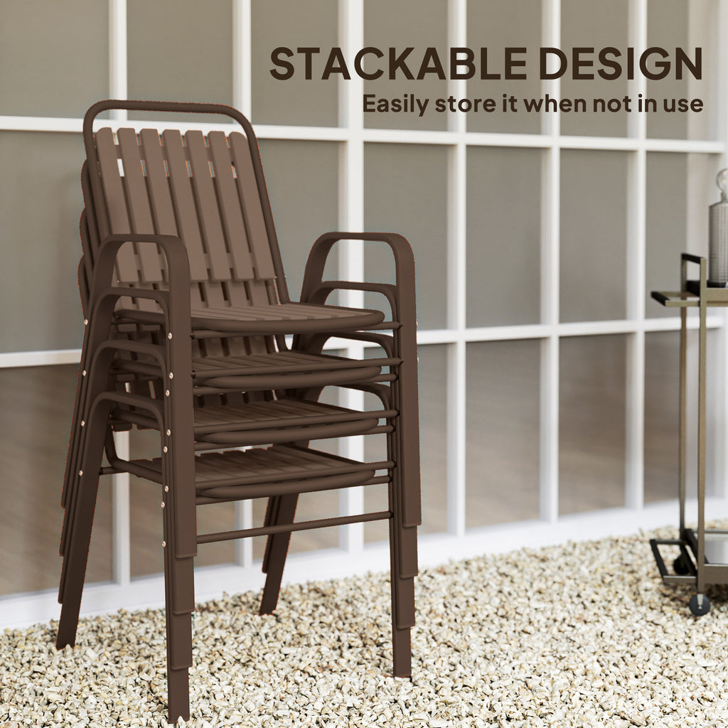 Stackable Outdoor Dining Chairs Set of 4, for Patio, Balcony, Deck, Garden, Dark Brown