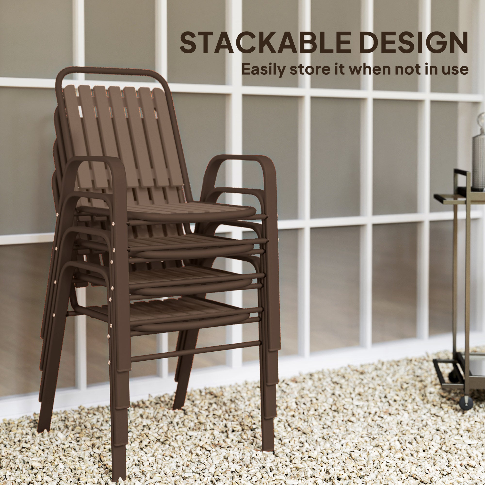Stackable Outdoor Dining Chairs Set of 4, for Patio, Balcony, Deck, Garden, Dark Brown