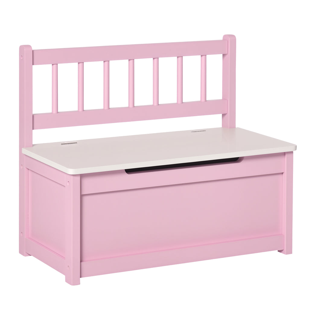 Qaba 2-in-1 Kids Toy Box Storage Organizer Chest Cabinet Chunk Cube with Safety Pneumatic Rod, Pink