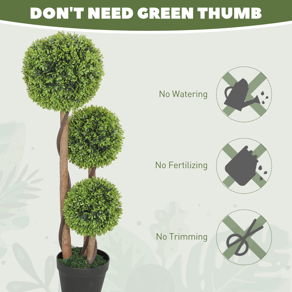 35 Inch 2 Pack Potted Fake Plant, Artificial Boxwood Topiary Trees, Triple Ball Tree for Indoor and Outdoor, Light Green