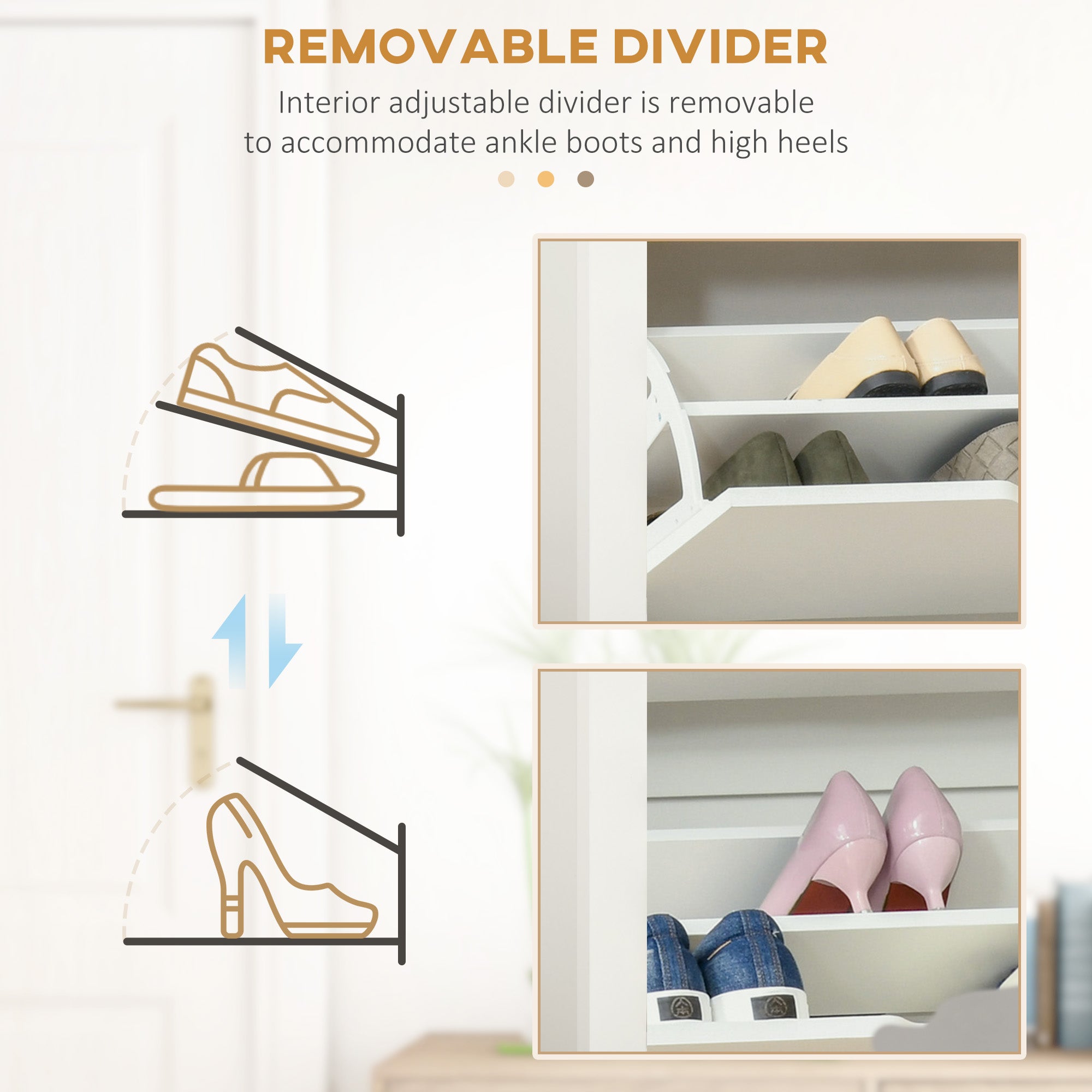 Shoe Storage Cabinet with 2 Flip Drawers and Adjustable Shelves for 6-12 Pairs of Shoes, White