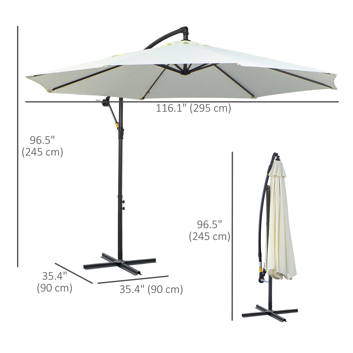 9.7ft Offset Patio UmbrellaCantilever Parasol with Crank Handle, 8 Ribs and Cross Base for Outdoor, Sun Shade, Cream