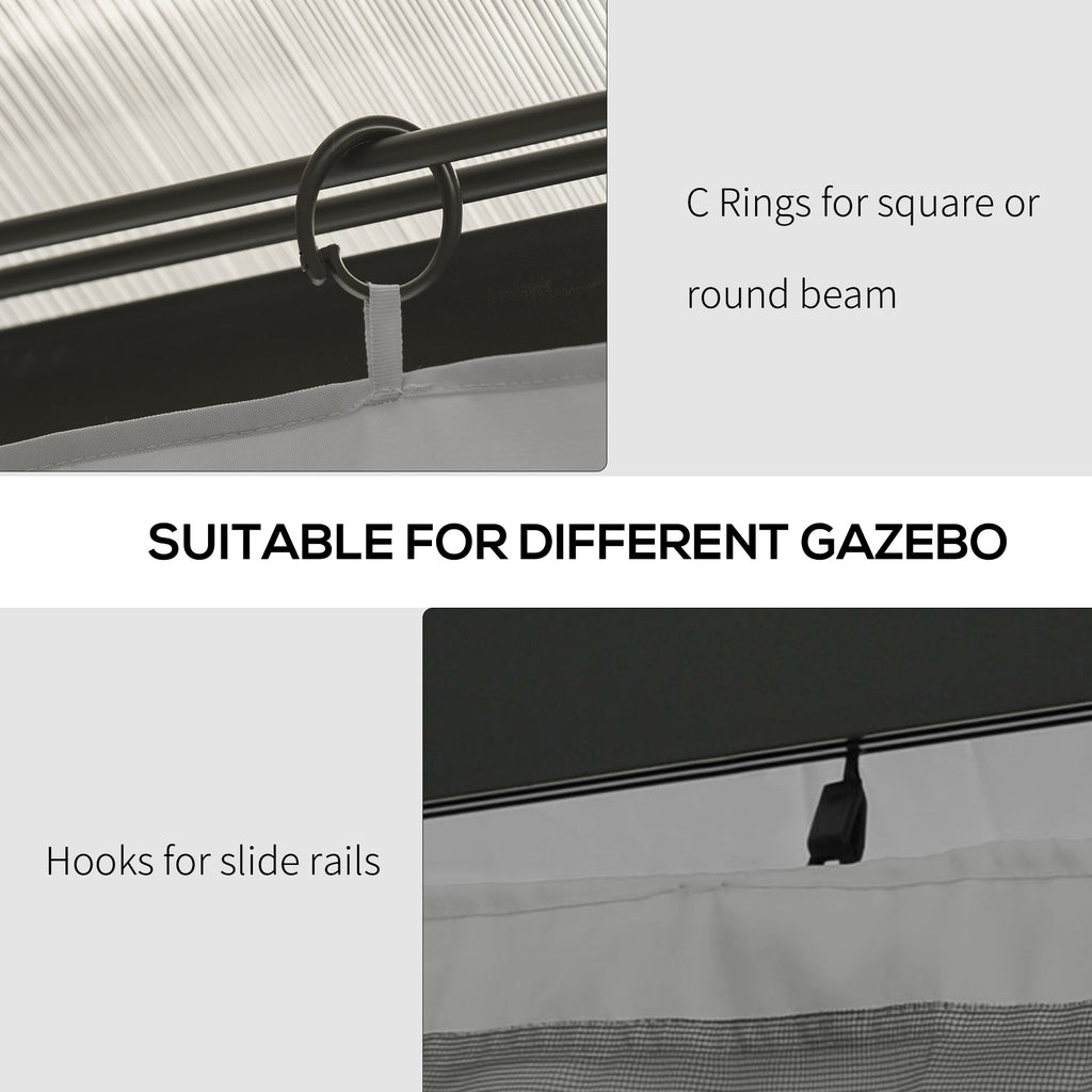 Gazebo Curtains, 10' x 10' Universal Replacement Privacy Curtain, 4-Panels Sidewall with Hooks/C-Rings, Light Grey
