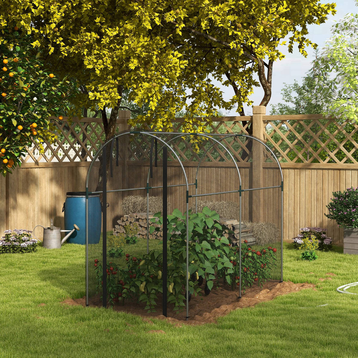 Galvanized Steel Crop Cage, Plant Protection Tent with Zippered Door, 4' x 4', Green