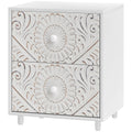 Mid-Century Bedside Table, Nightstand with 2 Drawers, Side End Table for Bedroom, White