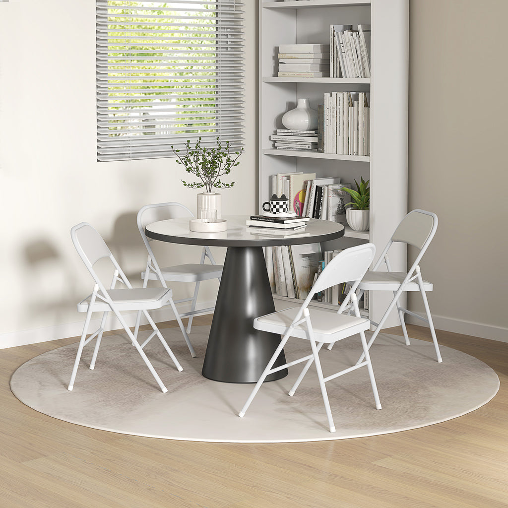 Set of 4 Metal Foldable Chairs, PU Leather Padded Folding Chairs with Cushion Seat and Open Back for Indoor, White