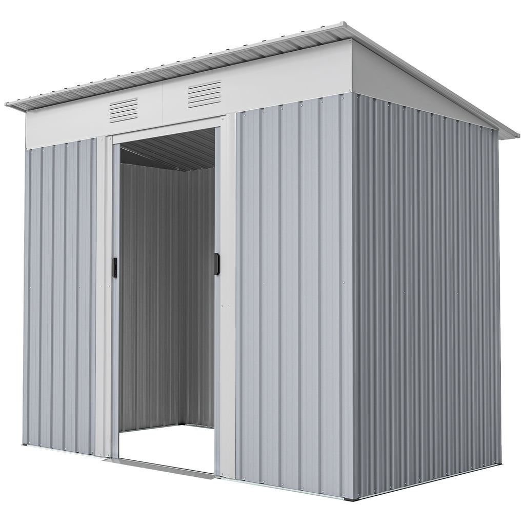 7' x 4' Outdoor Storage Shed, Metal Garden Shed with Lockable Sliding Doors and Vents, Grey