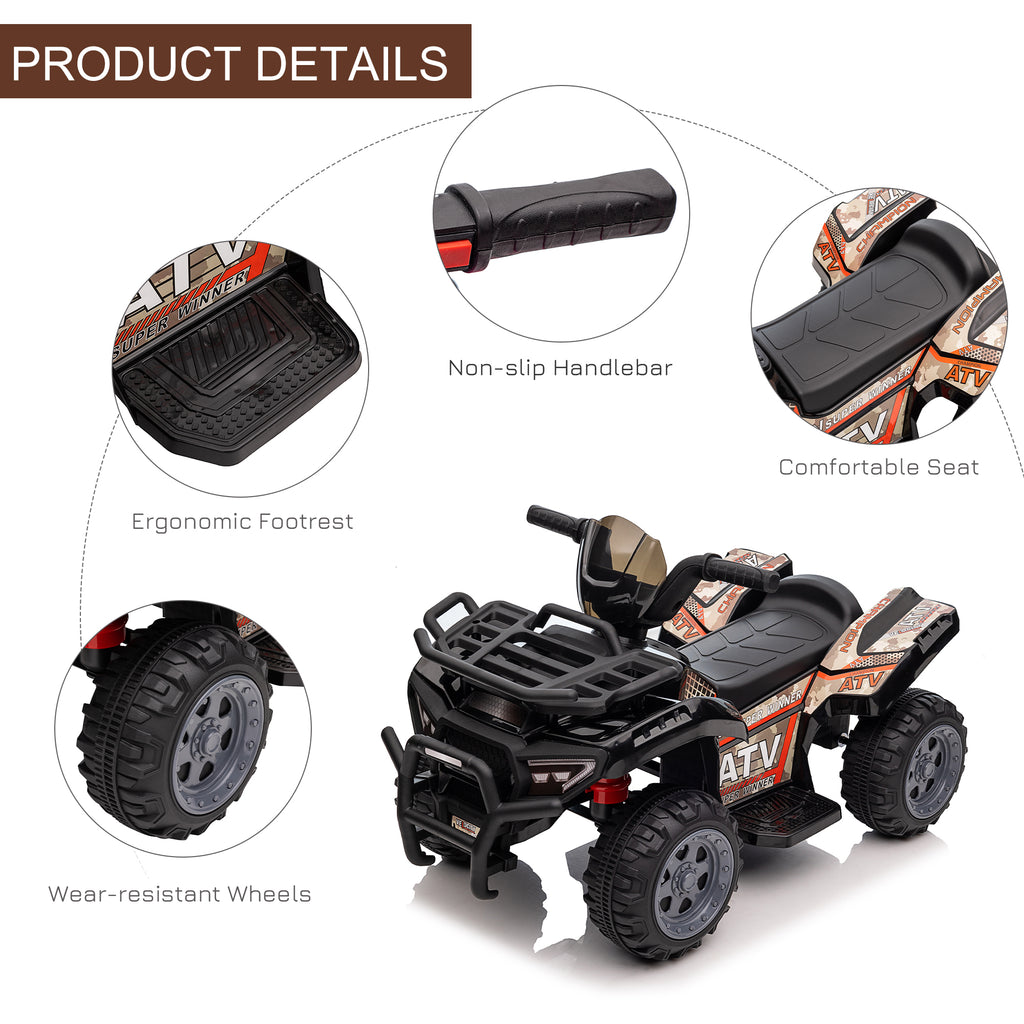 Aosom Kids Ride-on ATV Quad Bike Four Wheeler Car with Music, 6V Battery Powered Motorcycle for 18-36 Months, Black