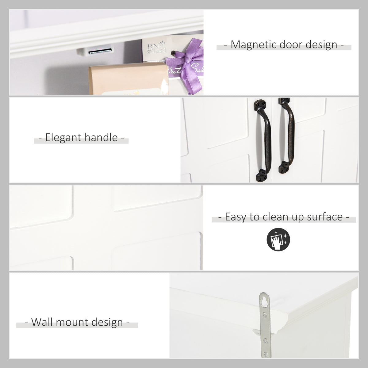 Wall Mount Bathroom Cabinet, Storage Organizer Kitchen Cupboard with 2 Doors and Adjustable Shelf White