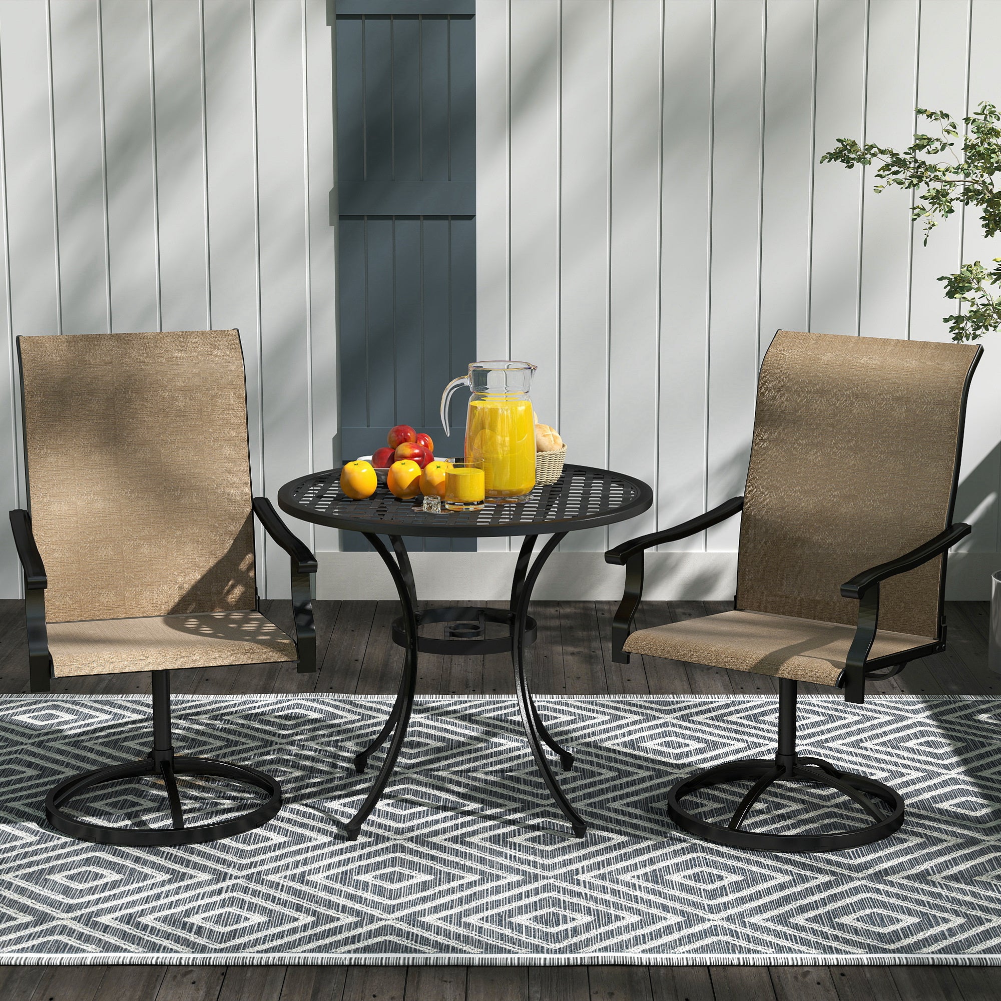 Outdoor Swivel Dining Chairs Set of 2, High Back Swivel Chairs with All Weather Mesh for Deck, Backyard, Poolside, Grey