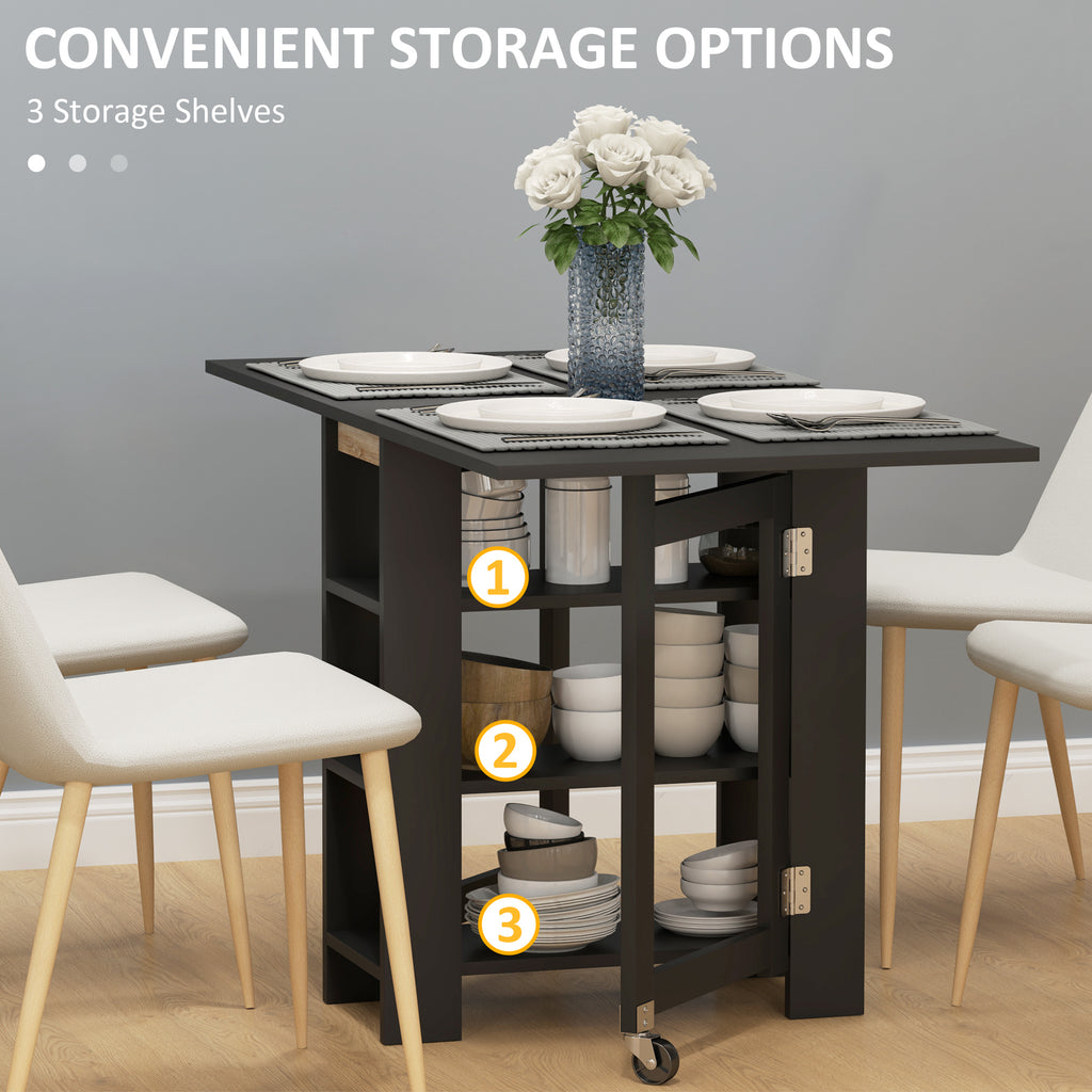 Folding Dining Table with Storage, Drop Leaf Kitchen Table for Small Spaces, White