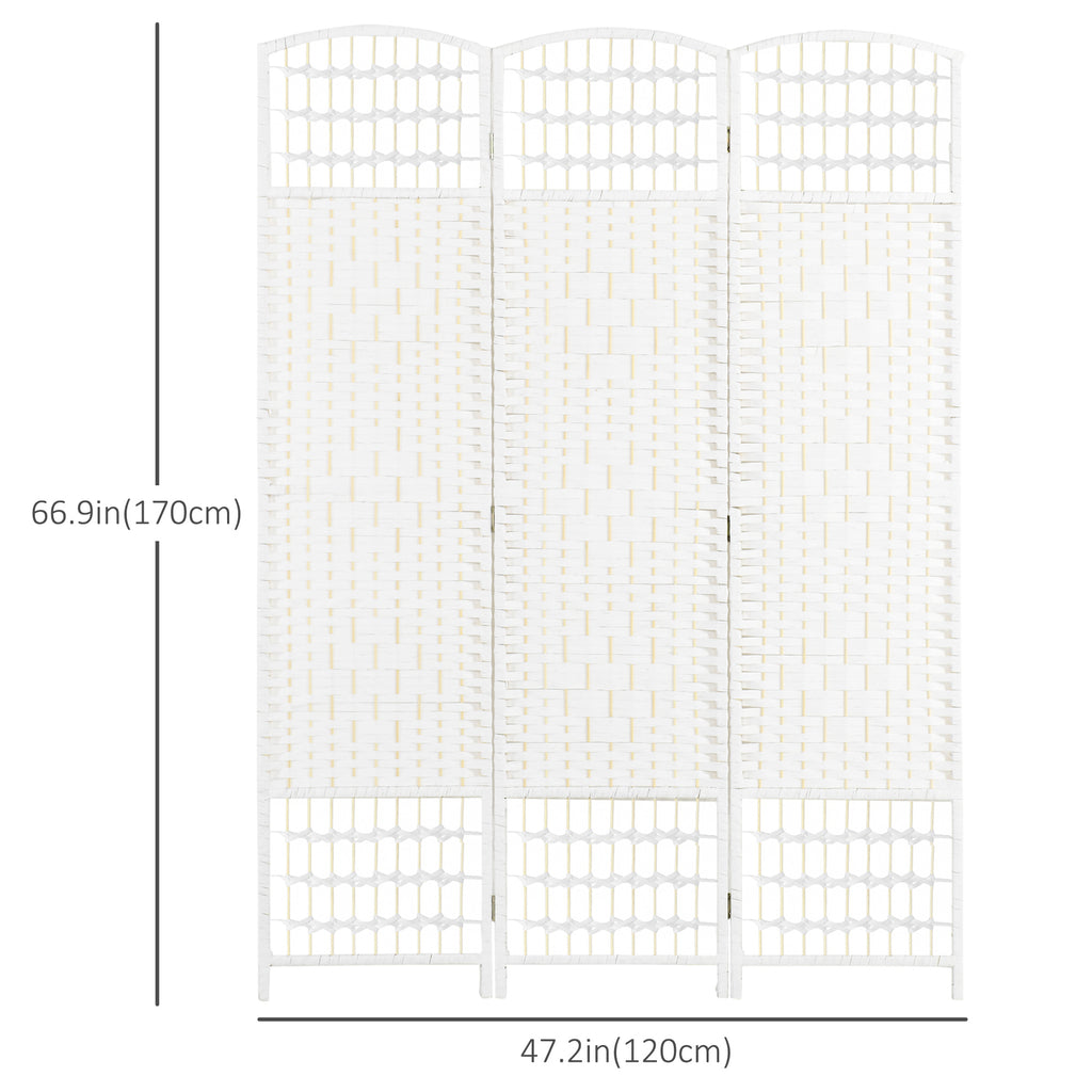 4 Panel Folding Room Divider, Portable Privacy Screen, Wave Fiber Room Partition for Home Office, White