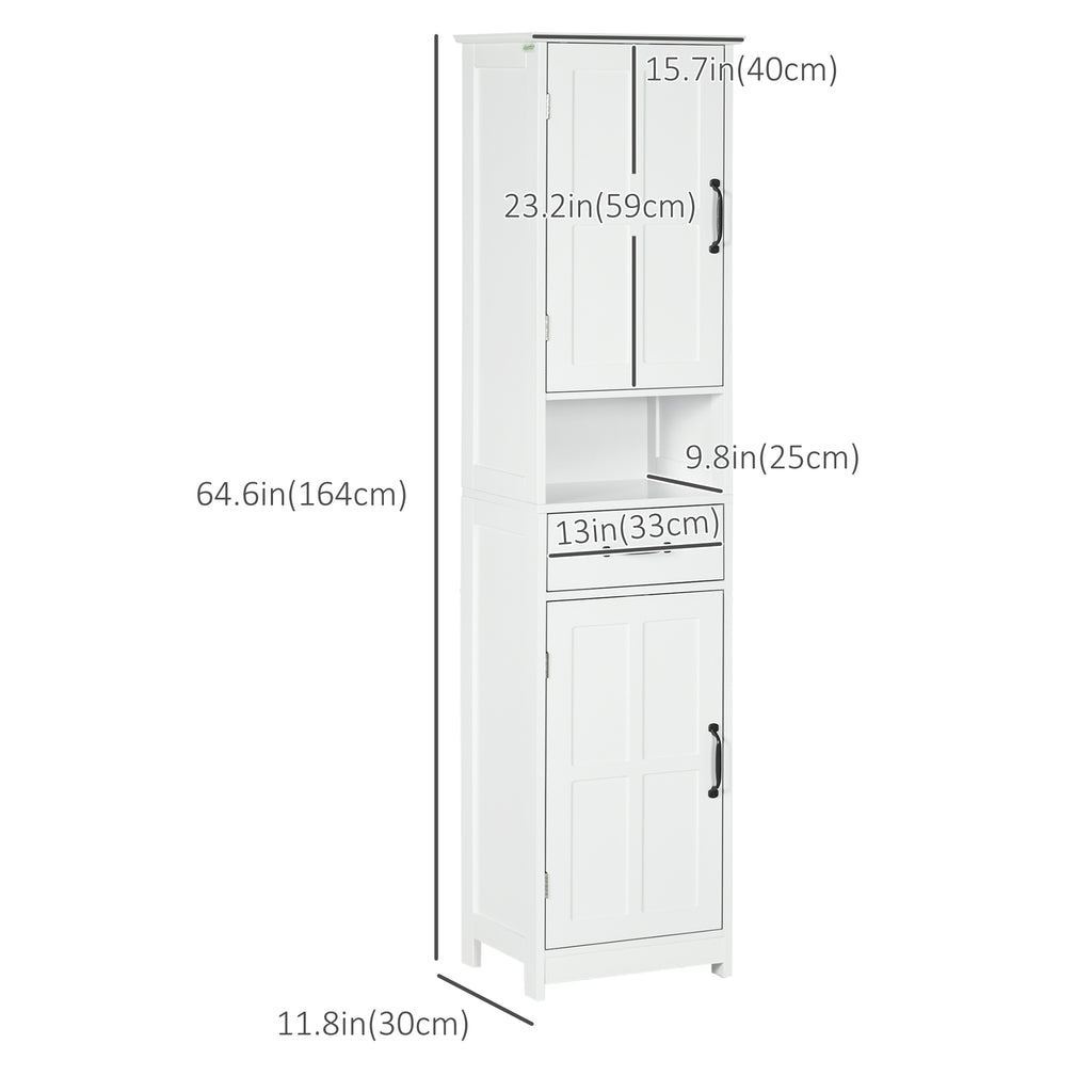 Modern Bathroom Cabinet, Narrow Bathroom Vanities with Open Shelf Drawer Recessed Doors and Adjustable Shelves White