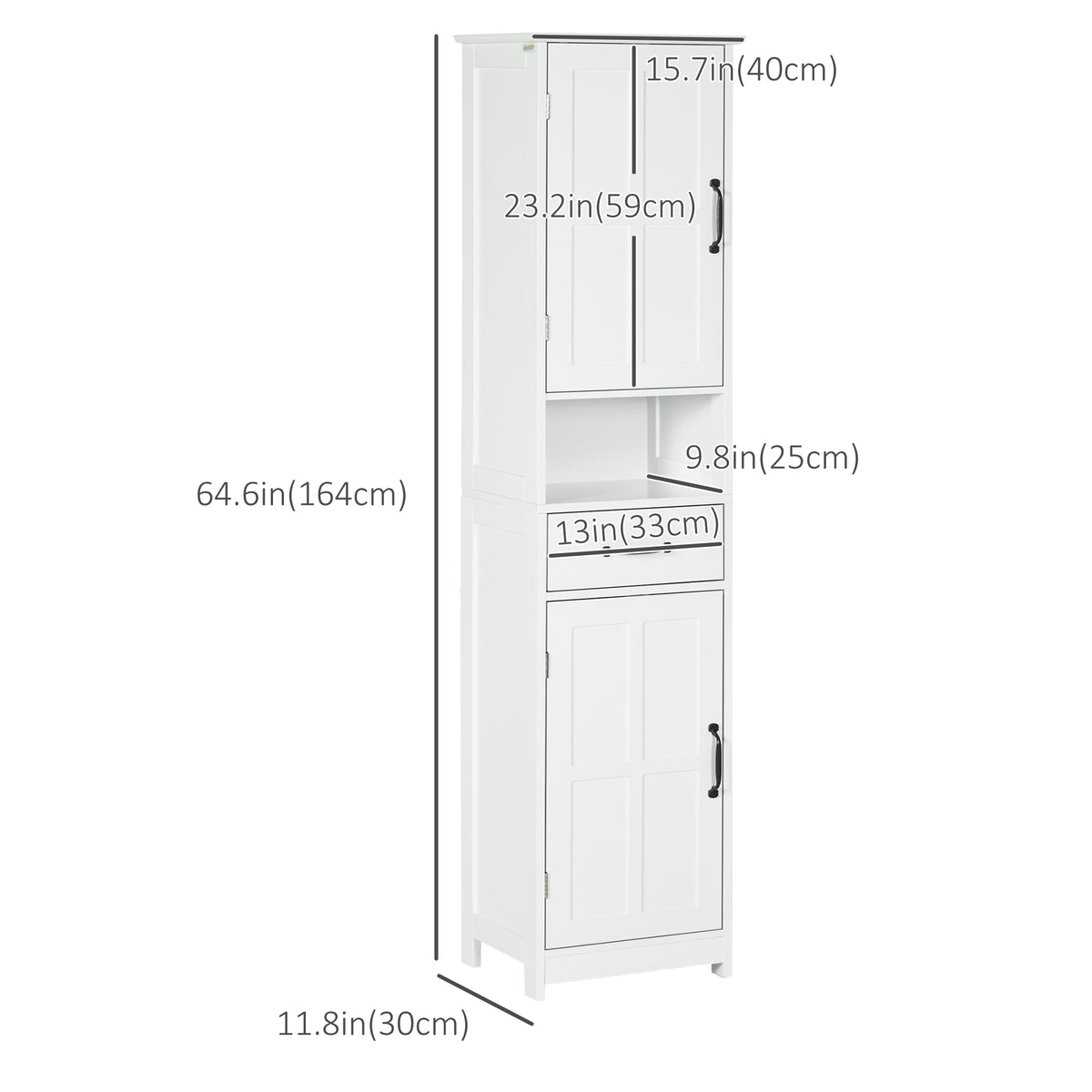 Modern Bathroom Cabinet, Narrow Bathroom Vanities with Open Shelf Drawer Recessed Doors and Adjustable Shelves White
