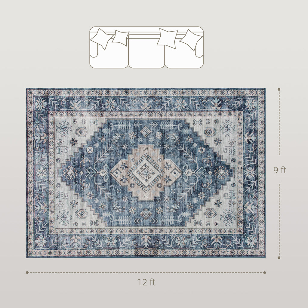 6x9 Area Rug, Vintage Machine Washable Rug, Non-Slip Floor Carpet for Living Room, Bedroom, Dining Room, Blue