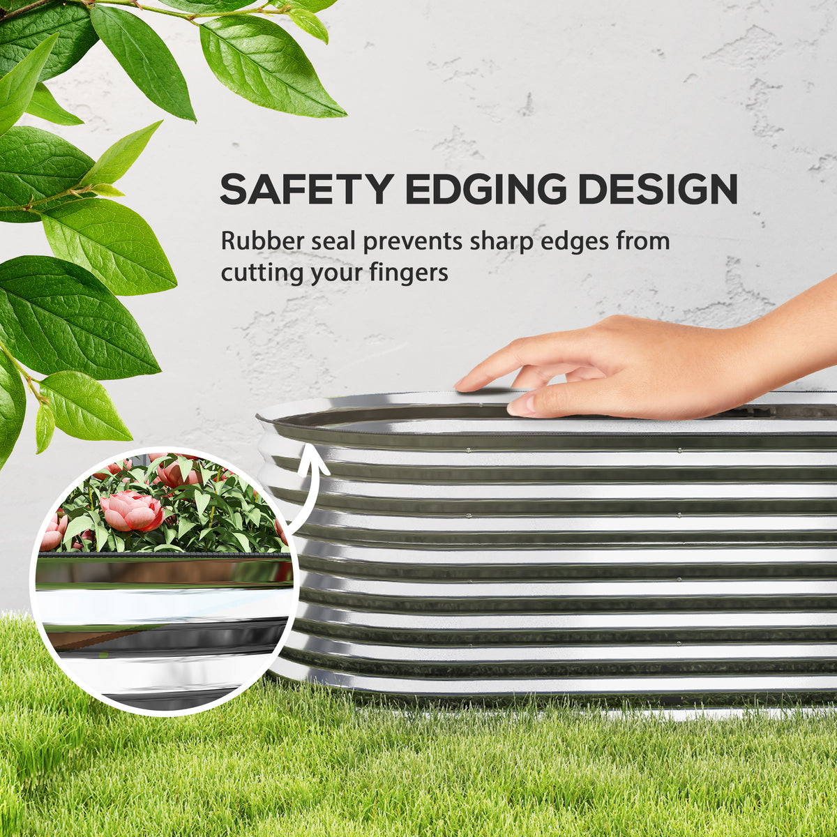 5 x 2.5 x 2 ft Galvanized Raised Garden Bed, Easy DIY Oval Planter Box with Safety Edging and Gloves, Silver