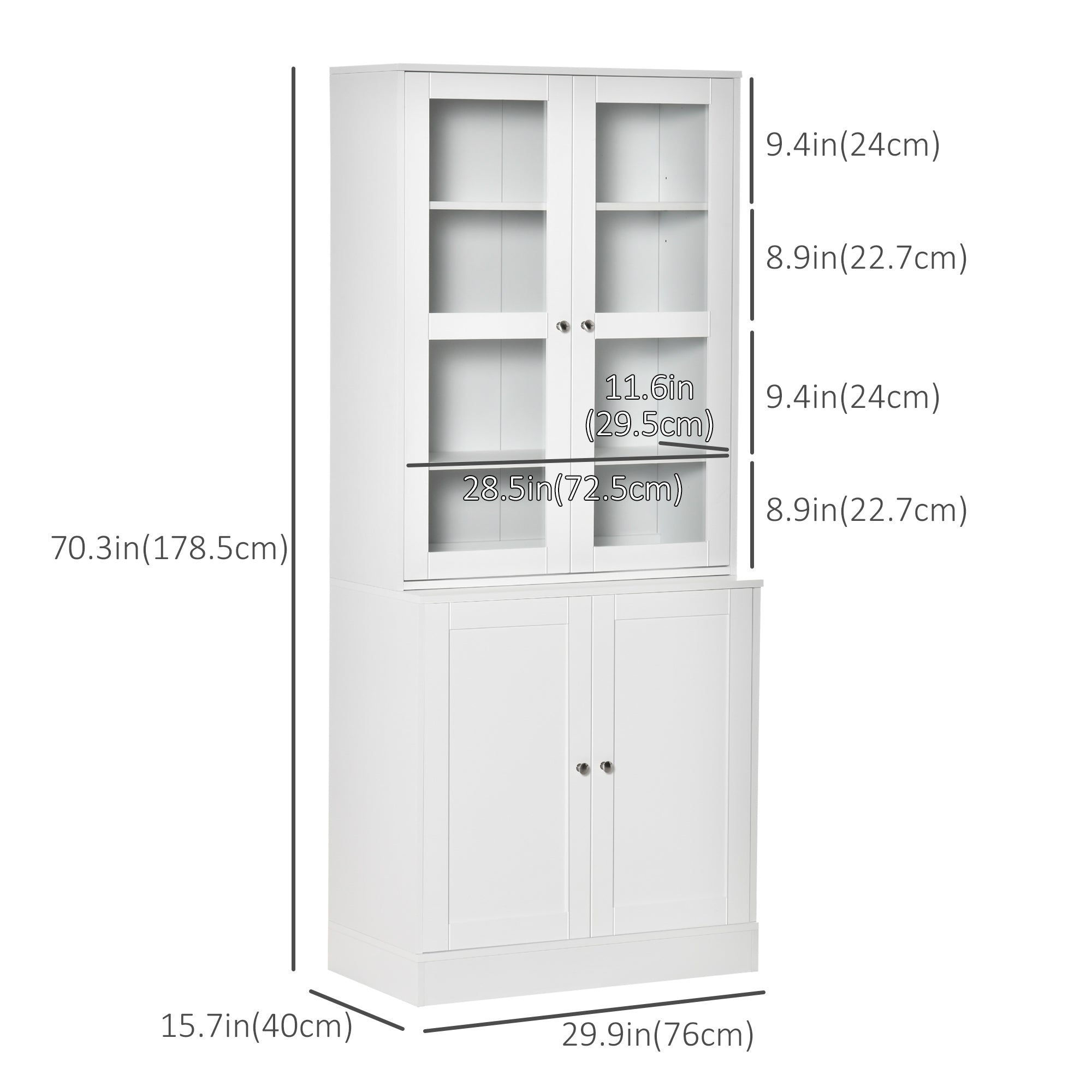 71" Bookcase Storage Cabinet with Doors, Modern Tall Bookshelf with 2 Adjustable Shelves, Display Unit for Study, Living Room, Home Office, White