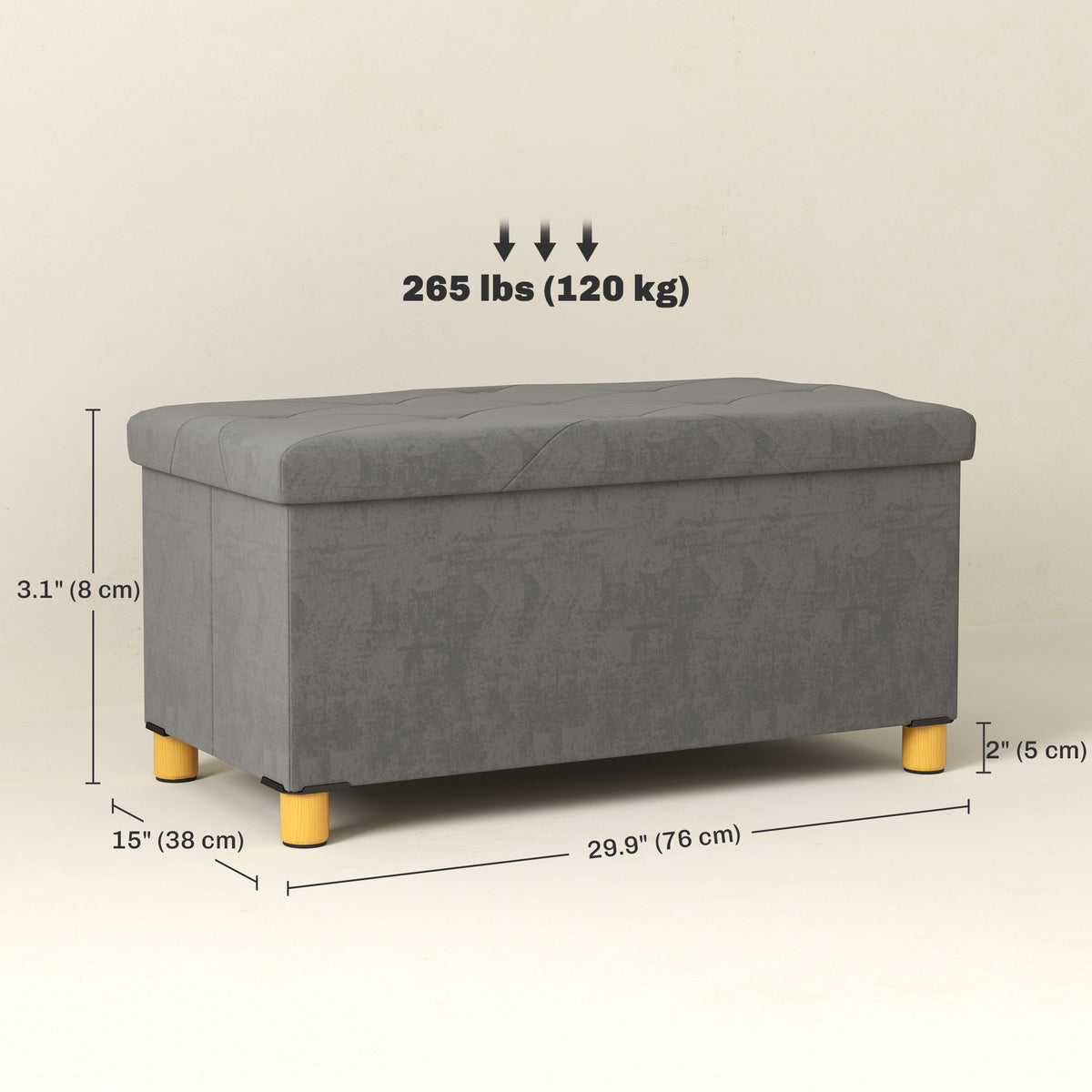Storage Ottoman Bench, Velvet Upholstered Foldable Ottoman Footrest, Foot Stool with Wood Legs for Living Room, Bedroom