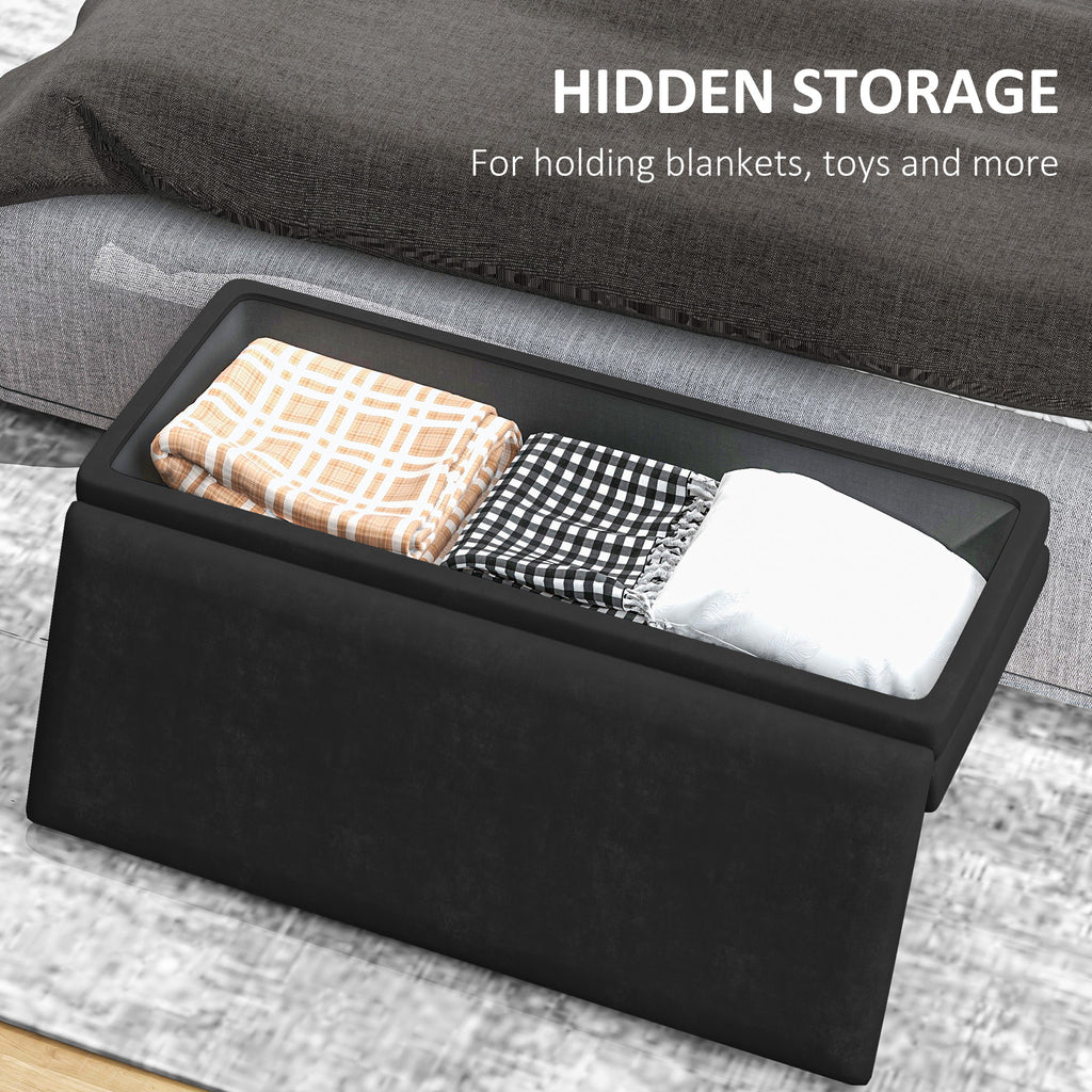39" Storage Ottoman, Velvet End of Bed Bench with Steel Legs, Foot Stool with Storage for Bedroom, Living Room