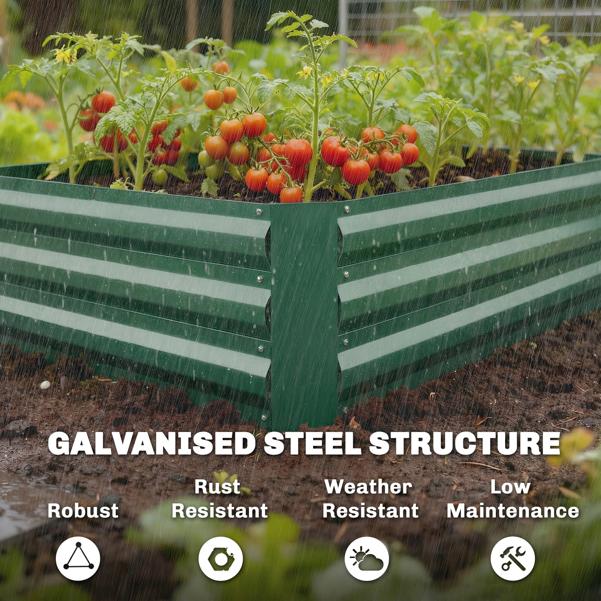 Galvanized Raised Garden Bed with Trellis for Climbing Plants, Outdoor Planter Box with Open Bottom, Black