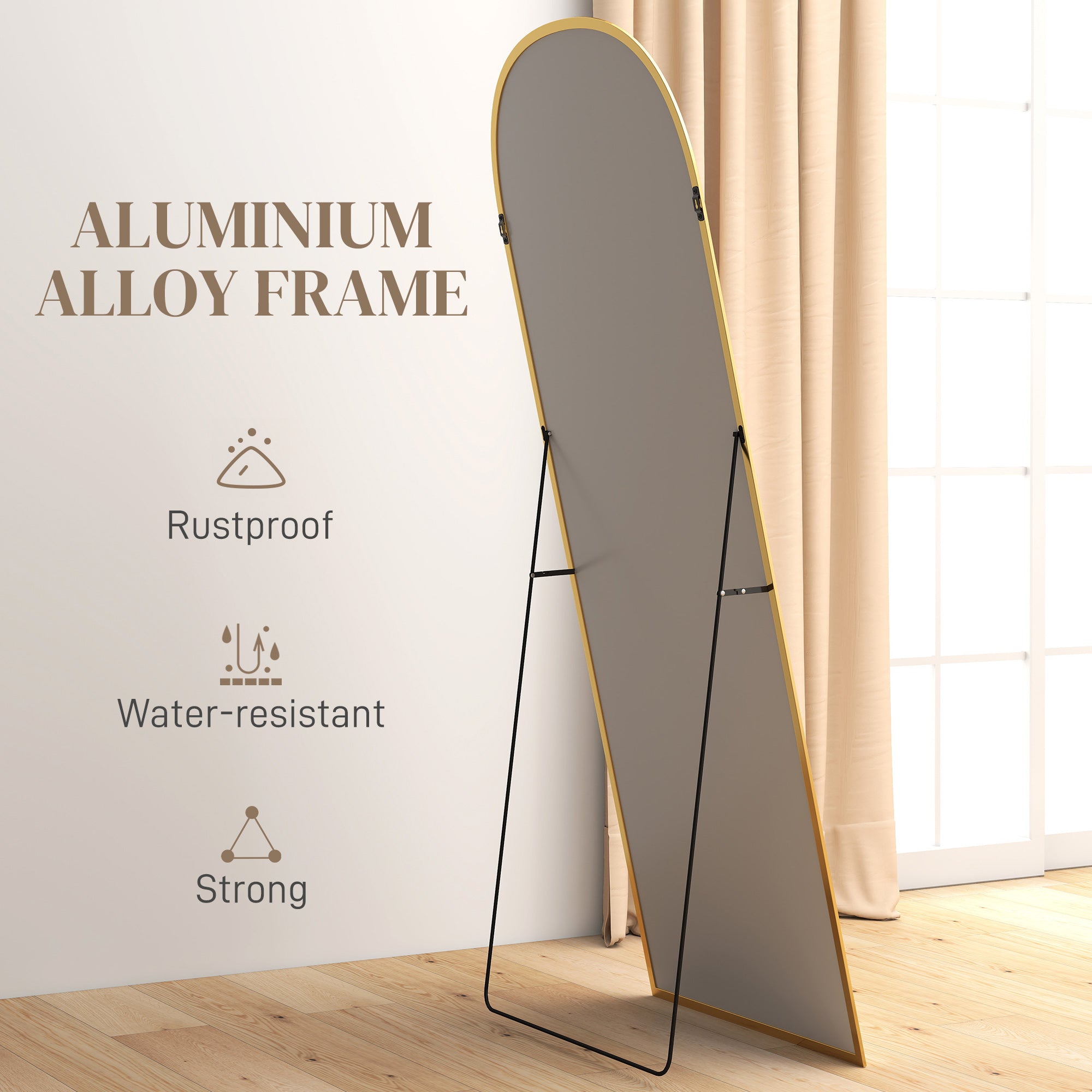 Arched Standing Mirror, 64" x 20" Full Length Mirror, Free Standing or Wall Mounted for Living Room, Bedroom, Gold