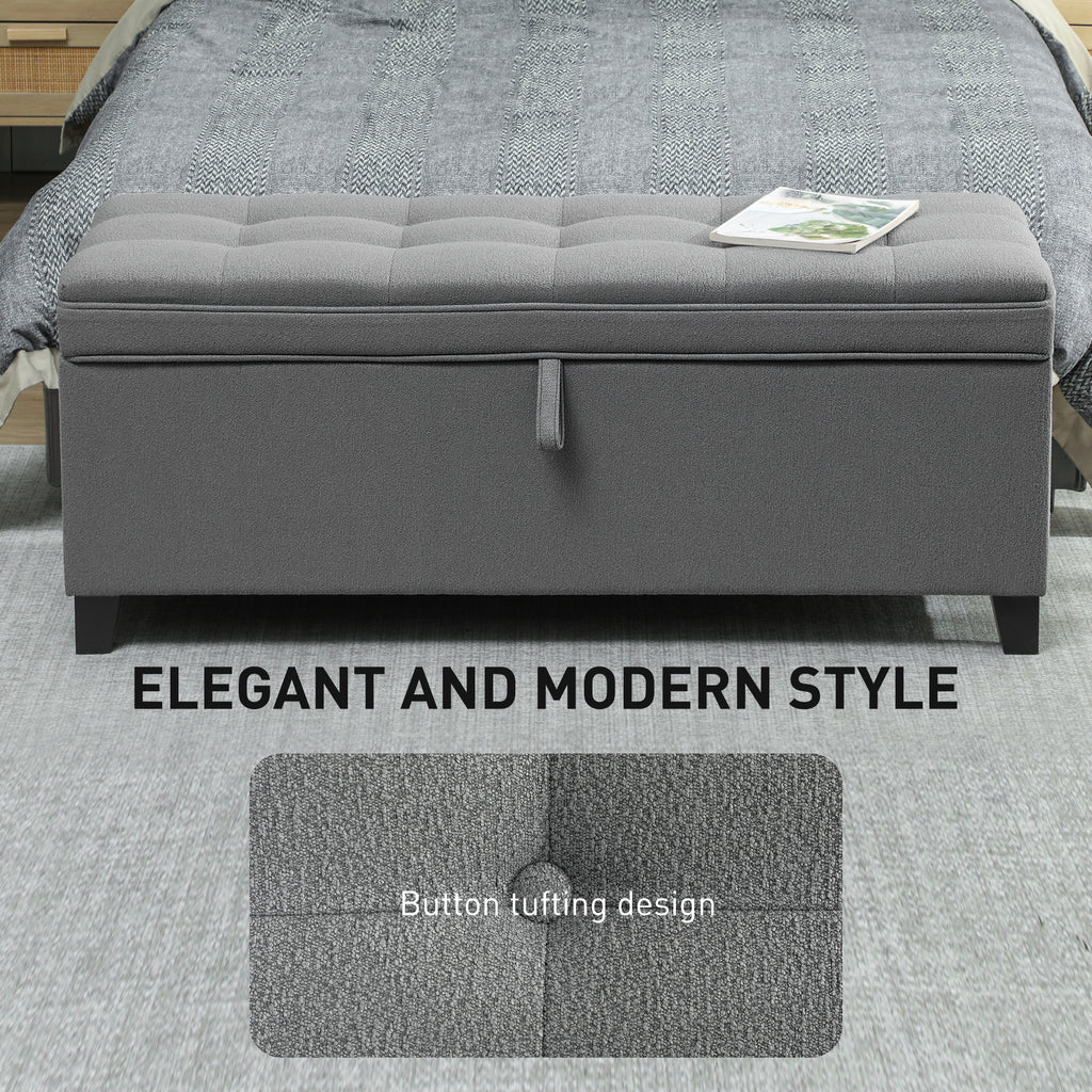 Storage Ottoman Bench, Foot Rest with Safety Hinges, 47 Inches Linen Storage Chest for Living Room, Dark Grey