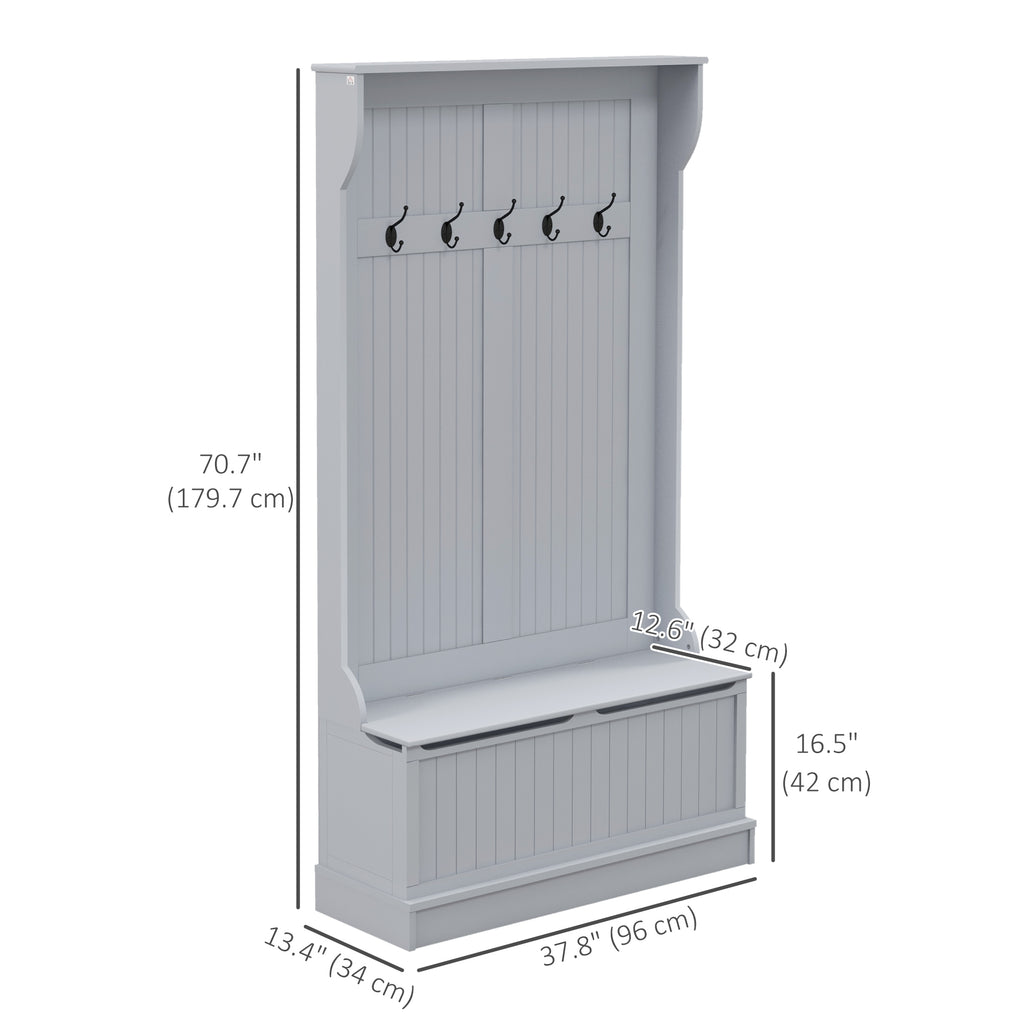 4-In-1 Hall Tree with Coat Rack, Top Shelf, Shoe Storage and Bench Seat, Entryway Bench with 4 Hooks