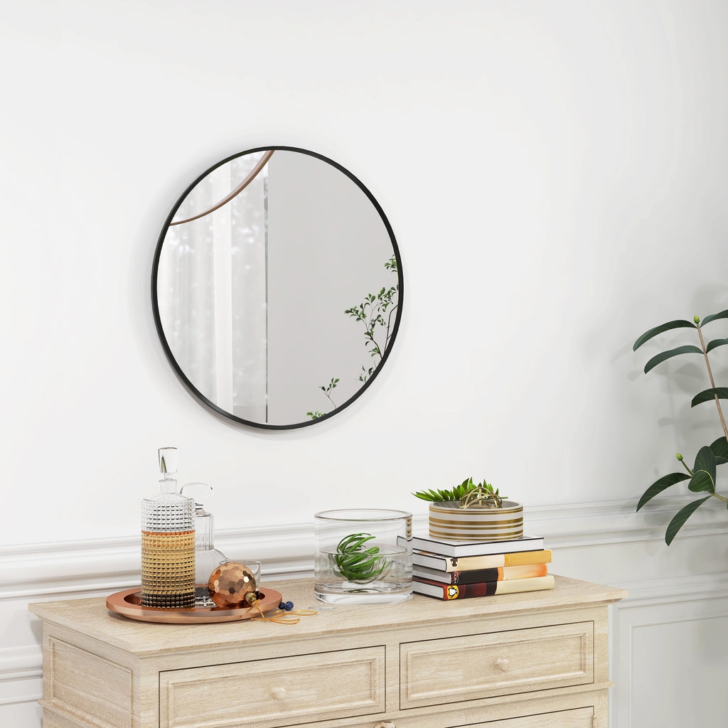 24" Decorative Wall Mirror for Bedroom Living Room, Modern Round Bathroom Mirror for Home Decor, Black