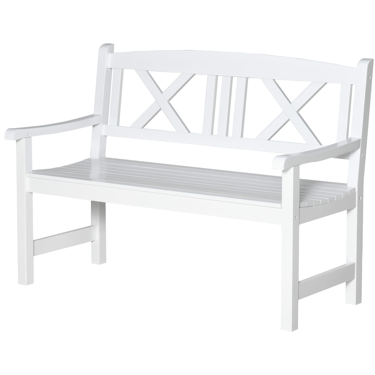 2-Seater Wooden Garden Bench, 4FT Outdoor Patio Loveseat with Unique X-Shape Back for Yard, Lawn, Porch, White