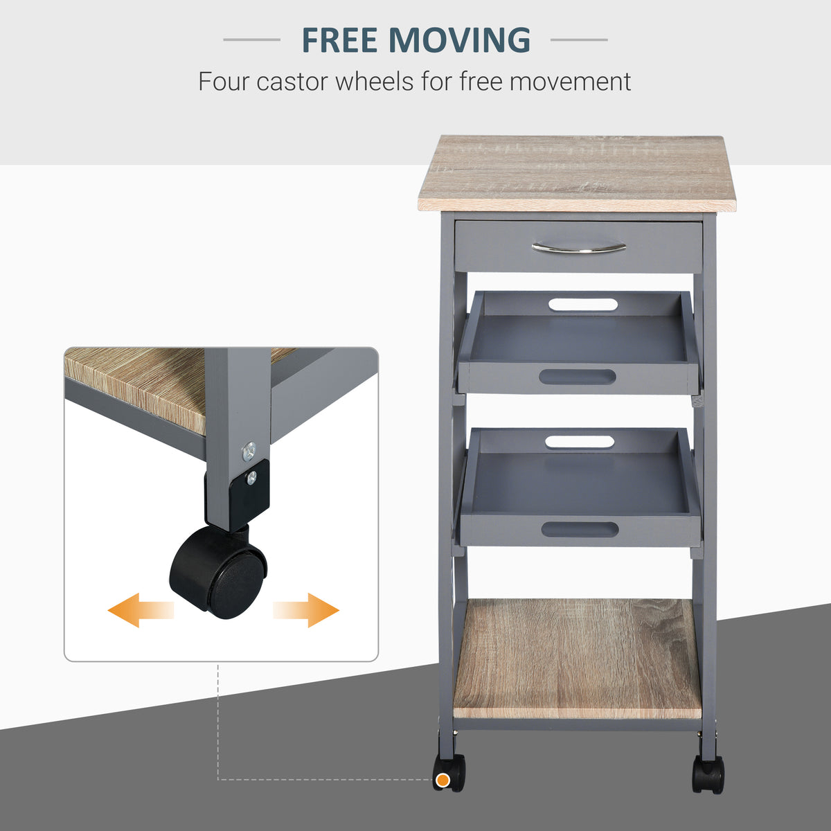 Kitchen Island Rolling Trolley Utility Serving Cart with Drawer  Grey