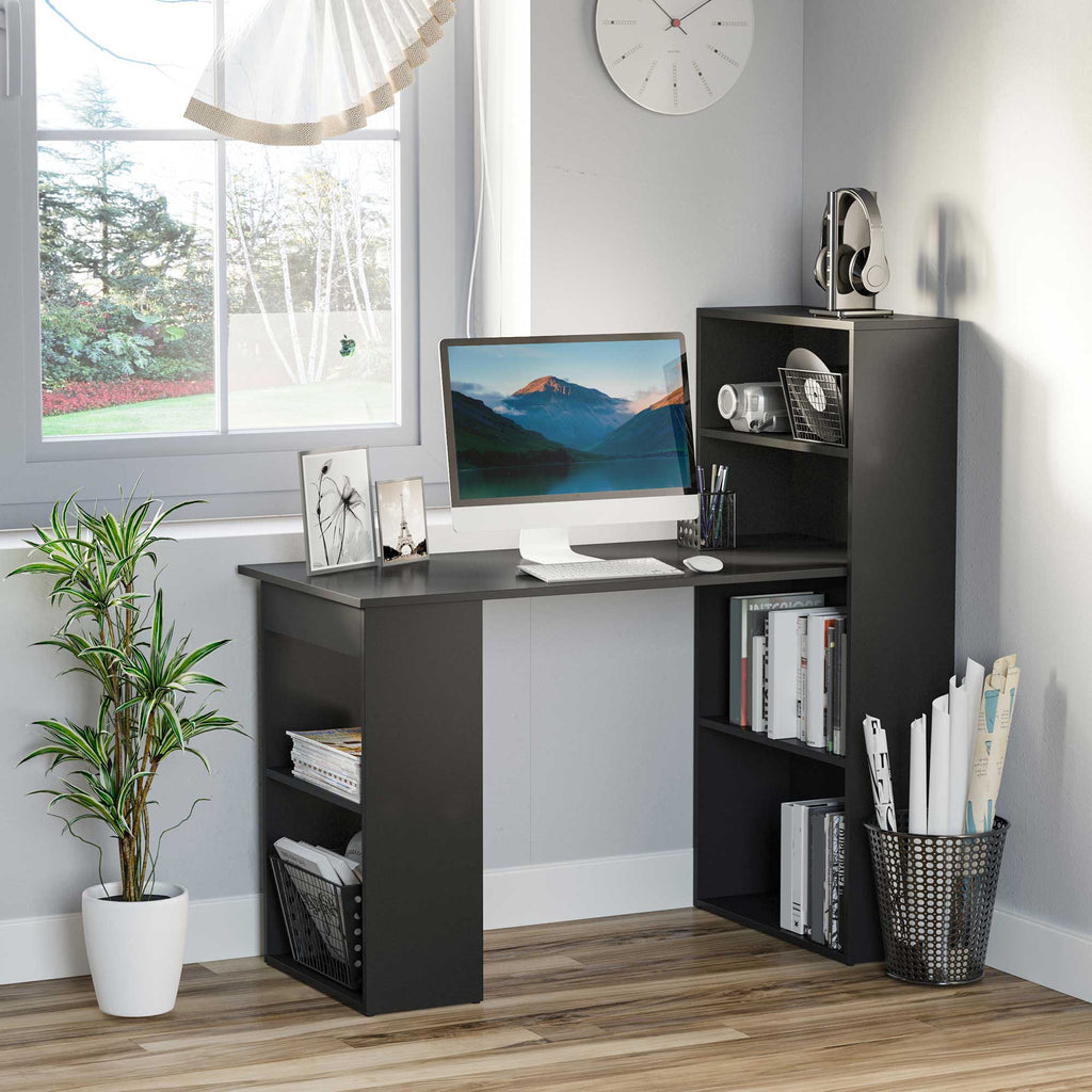 Modern Computer Desk with Storage Shelves, 47" Writing Table Workstation with Bookshelf for Home Office, White